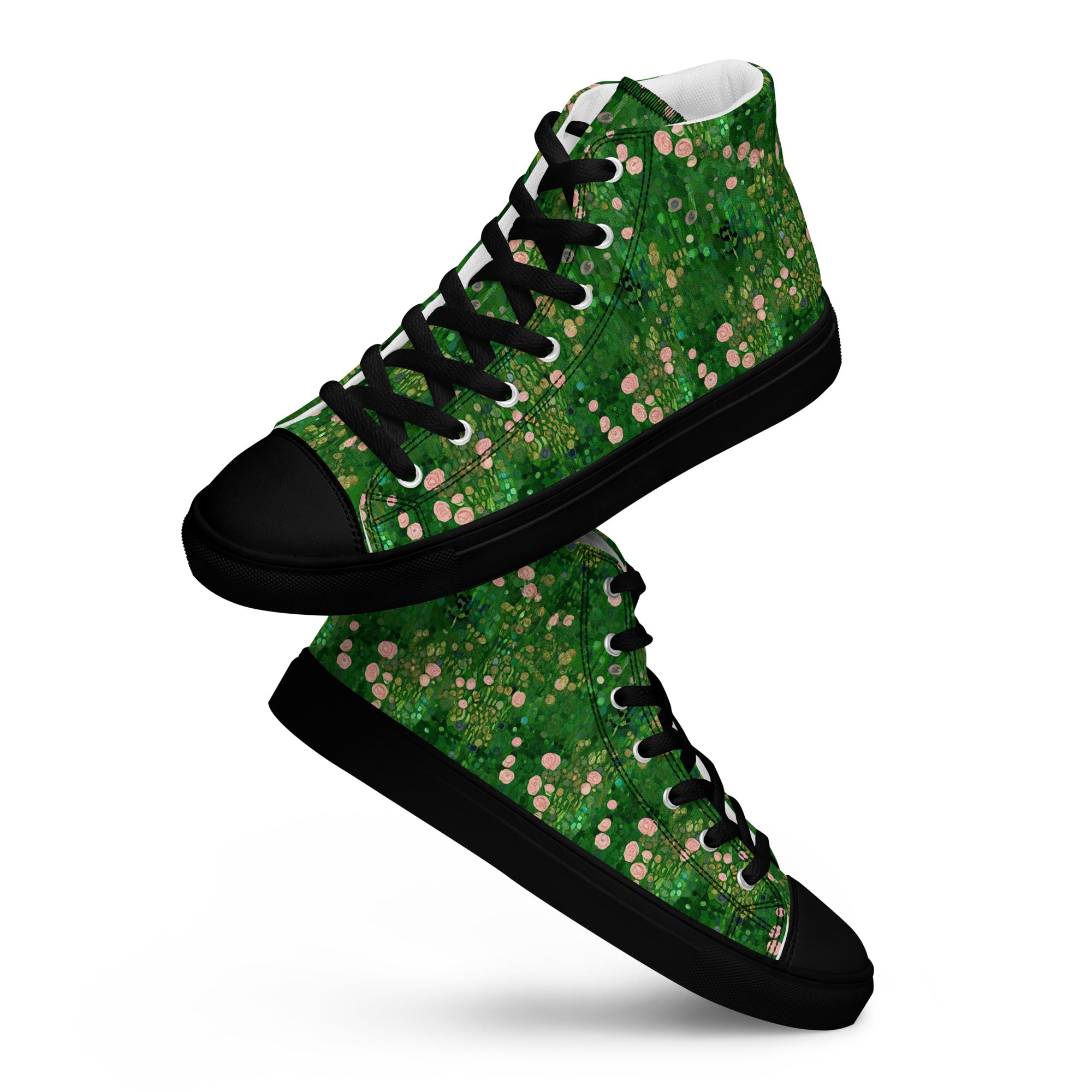 Gustav Klimt 'Rosebushes under the Trees' High Top Shoes | Premium Art High Top Sneakers for Men