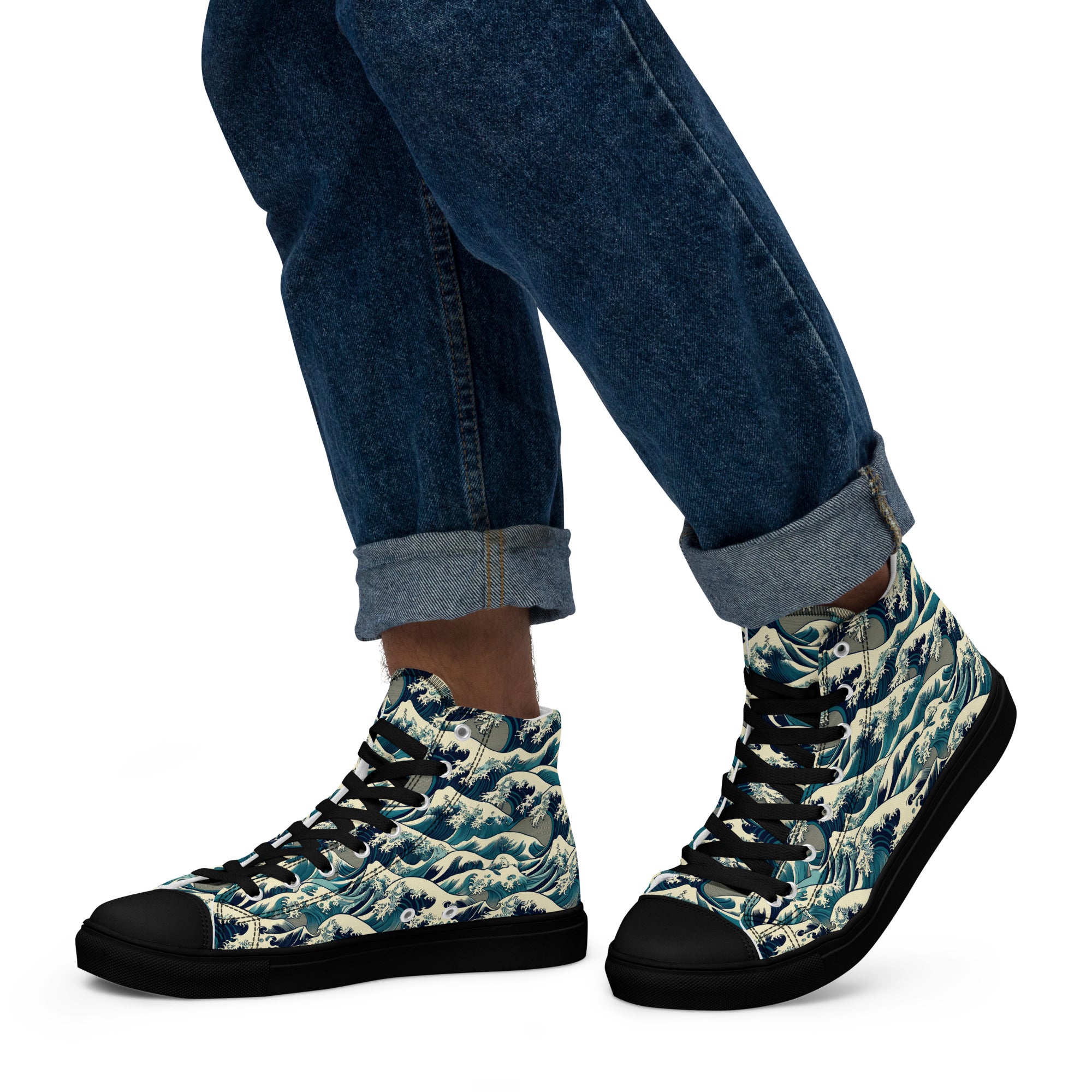 Hokusai „Die große Welle vor Kanagawa“ High-Top-Schuhe | Hochwertige Art High-Top-Sneaker für Herren