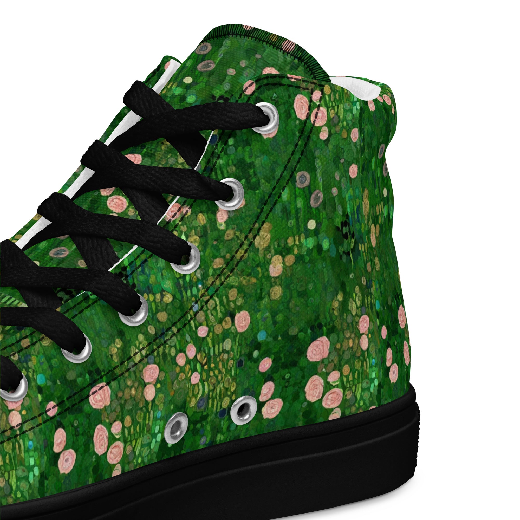 Gustav Klimt 'Rosebushes under the Trees' High Top Shoes | Premium Art High Top Sneakers for Men