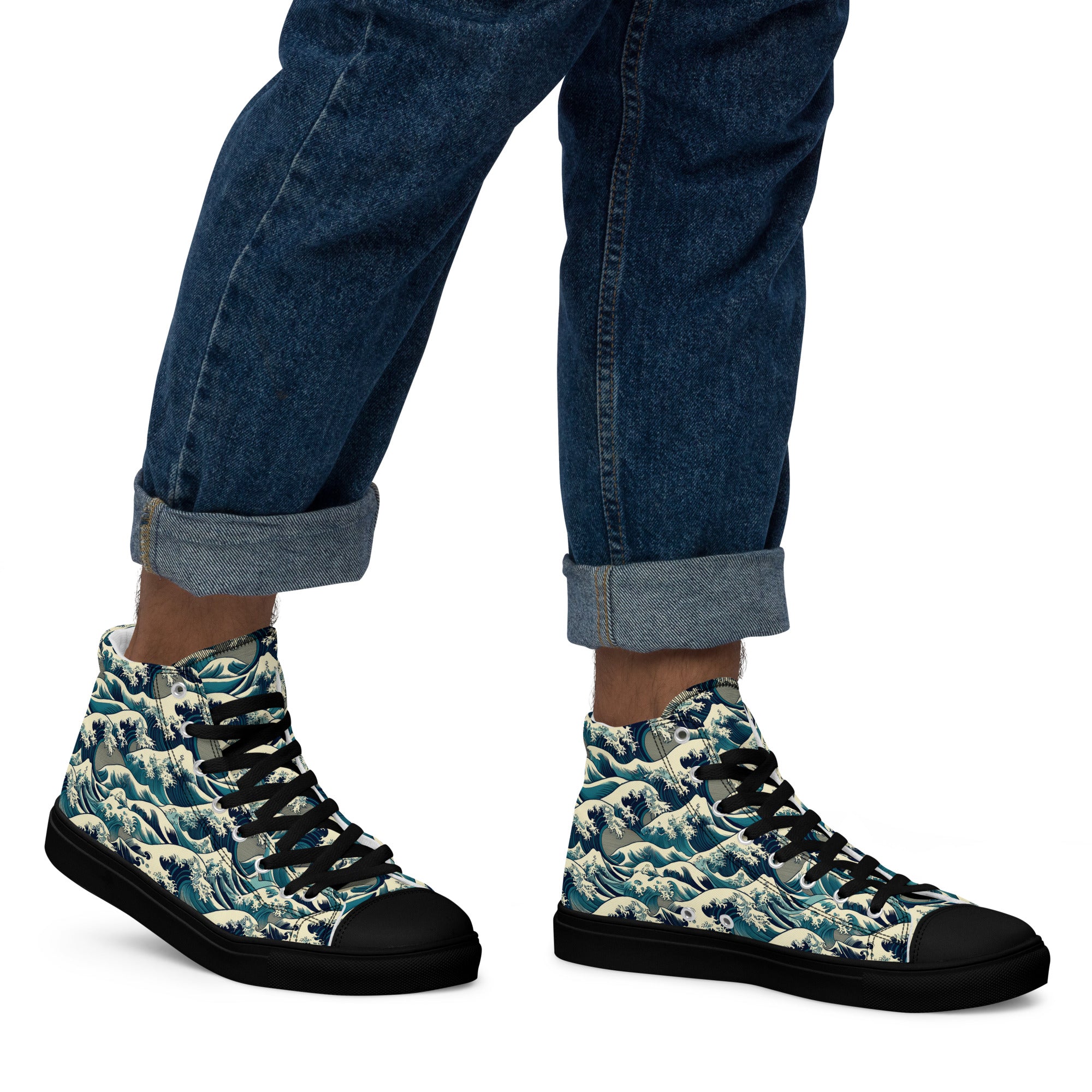 Hokusai 'The Great Wave off Kanagawa' High Top Shoes | Premium Art High Top Sneakers for Men