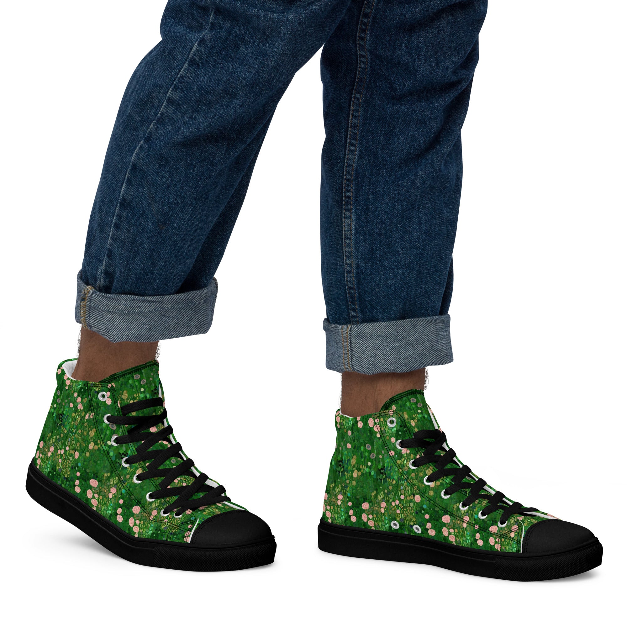 Gustav Klimt 'Rosebushes under the Trees' High Top Shoes | Premium Art High Top Sneakers for Men