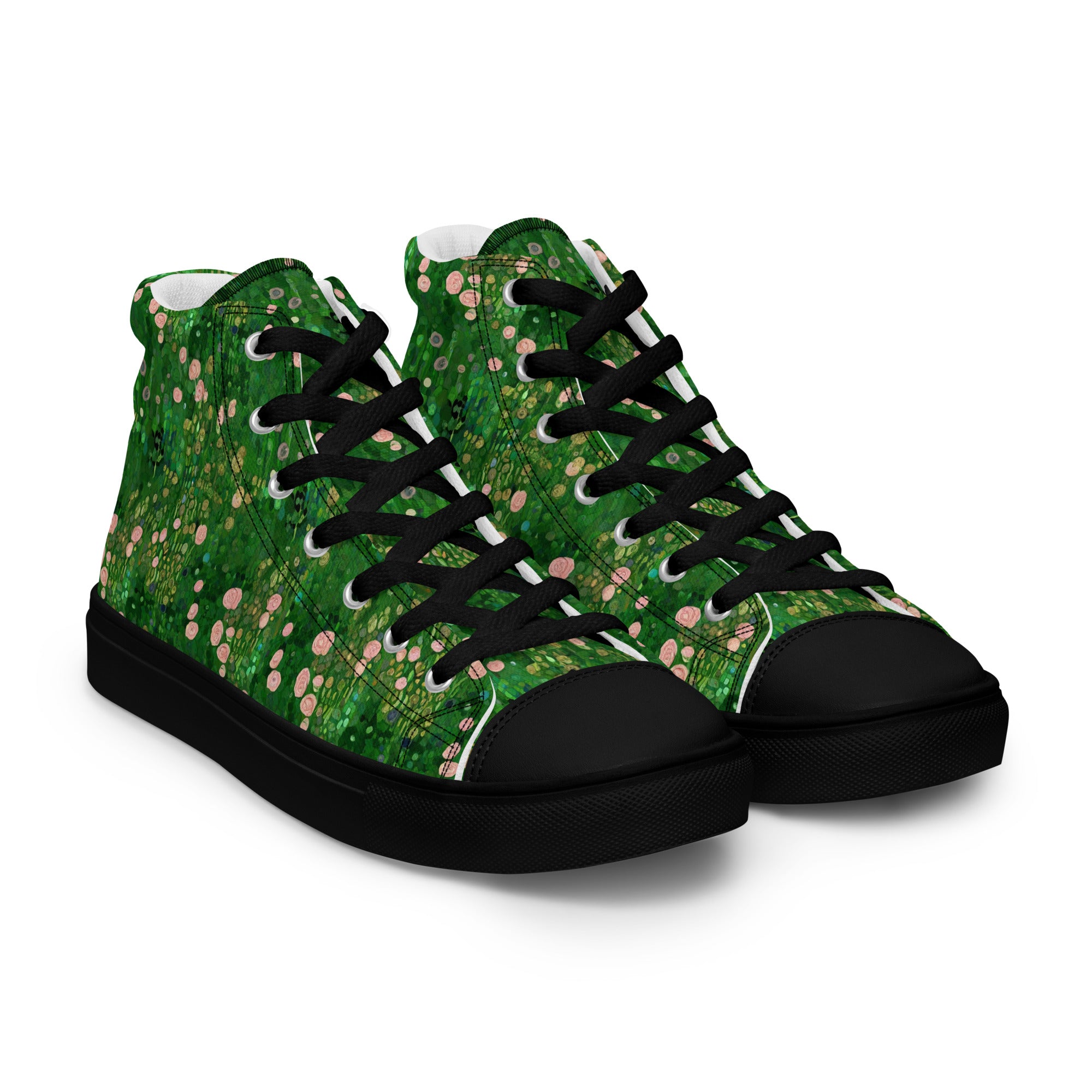 Gustav Klimt 'Rosebushes under the Trees' High Top Shoes | Premium Art High Top Sneakers for Men