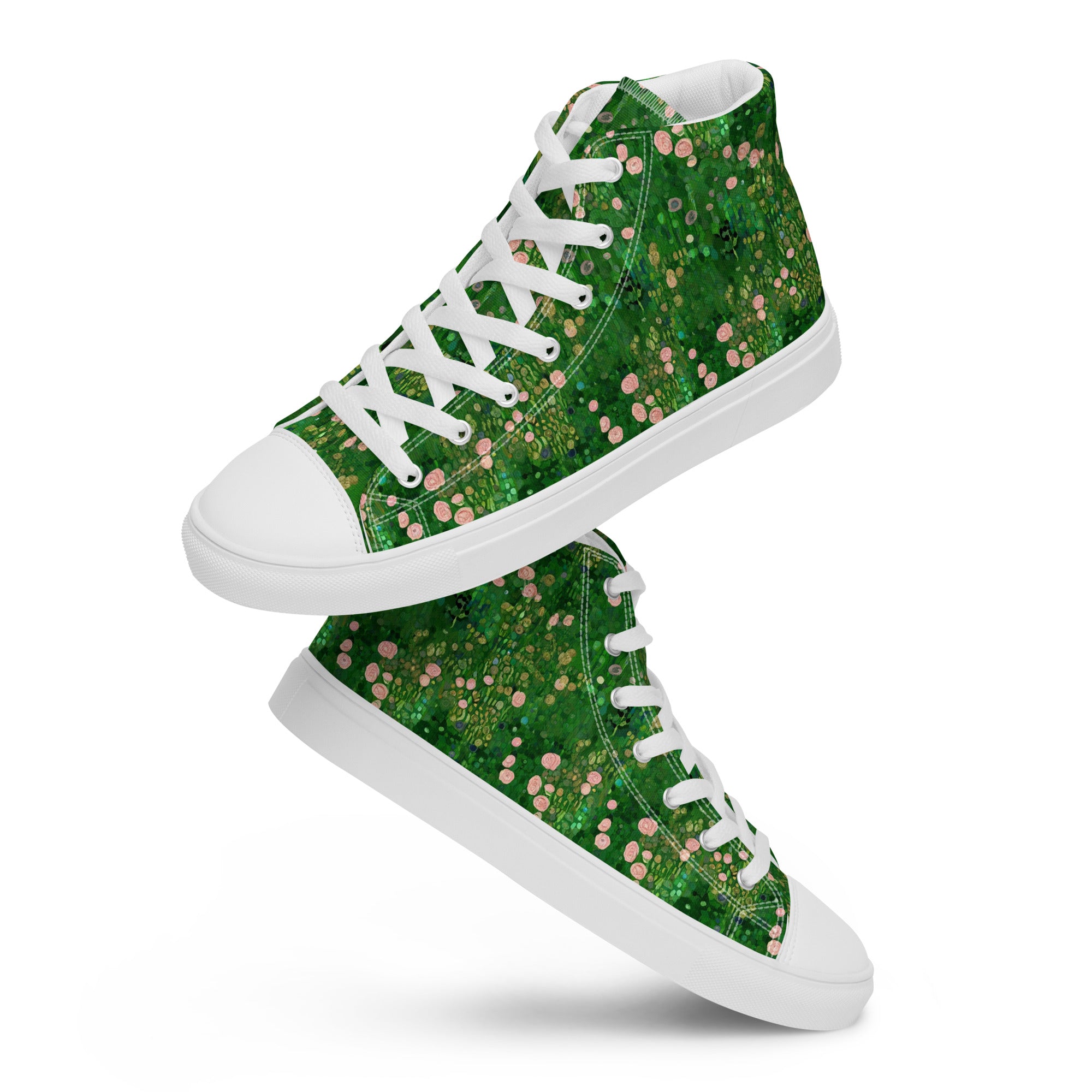 Gustav Klimt 'Rosebushes under the Trees' High Top Shoes | Premium Art High Top Sneakers for Men