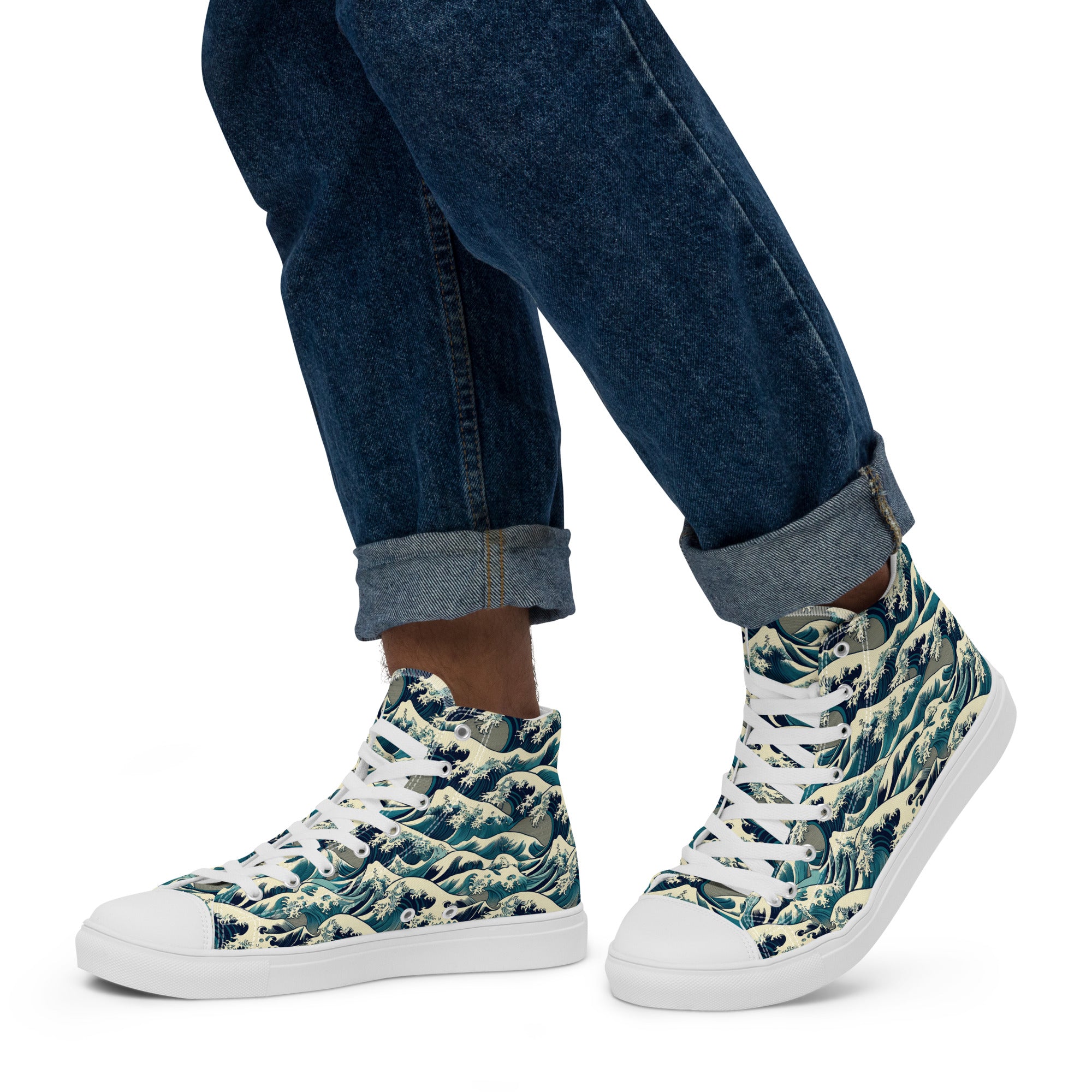 Hokusai 'The Great Wave off Kanagawa' High Top Shoes | Premium Art High Top Sneakers for Men