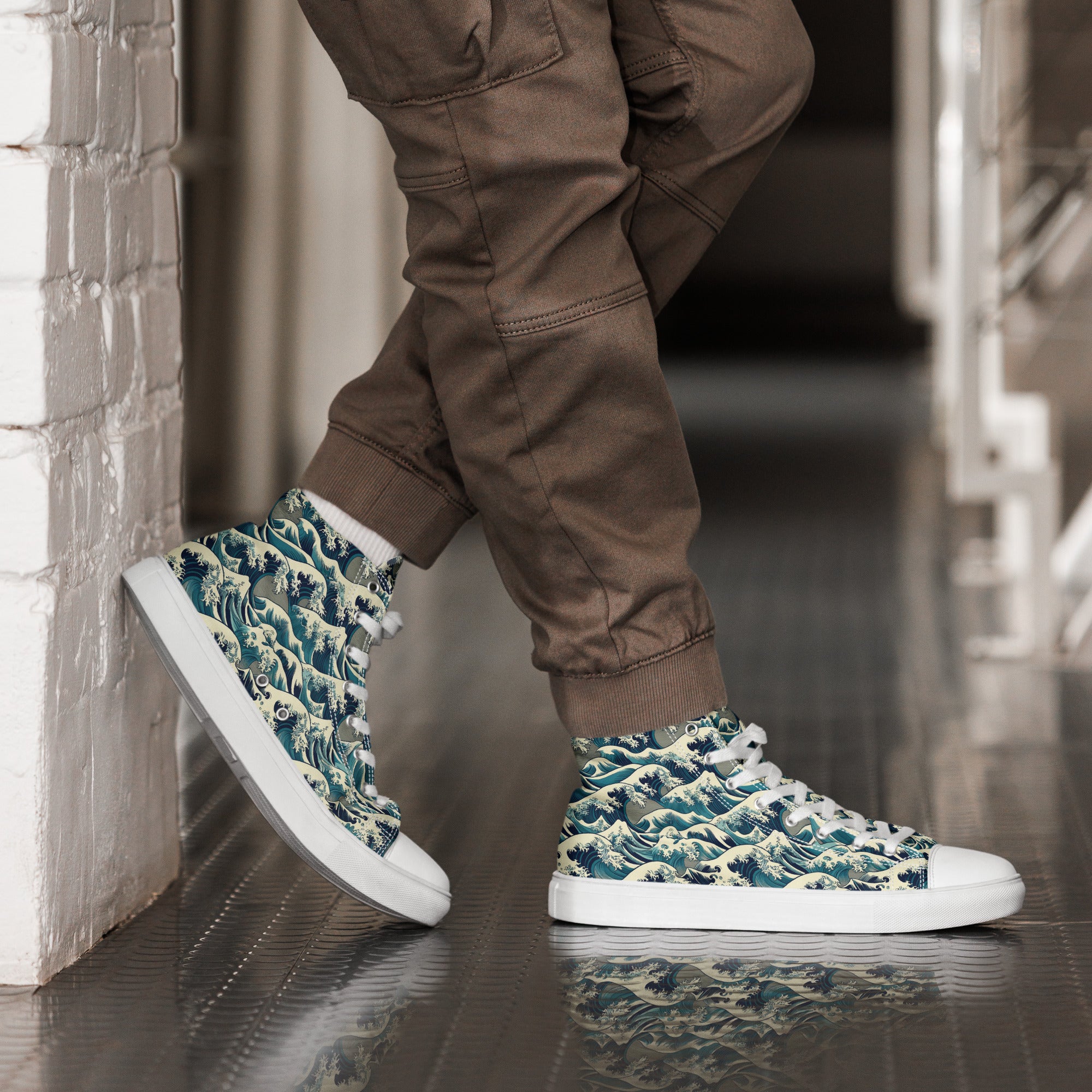 Hokusai 'The Great Wave off Kanagawa' High Top Shoes | Premium Art High Top Sneakers for Men