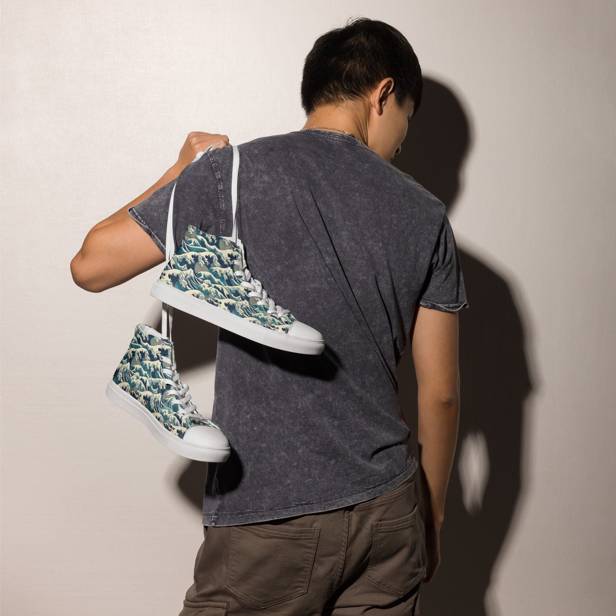 Hokusai 'The Great Wave off Kanagawa' High Top Shoes | Premium Art High Top Sneakers for Men