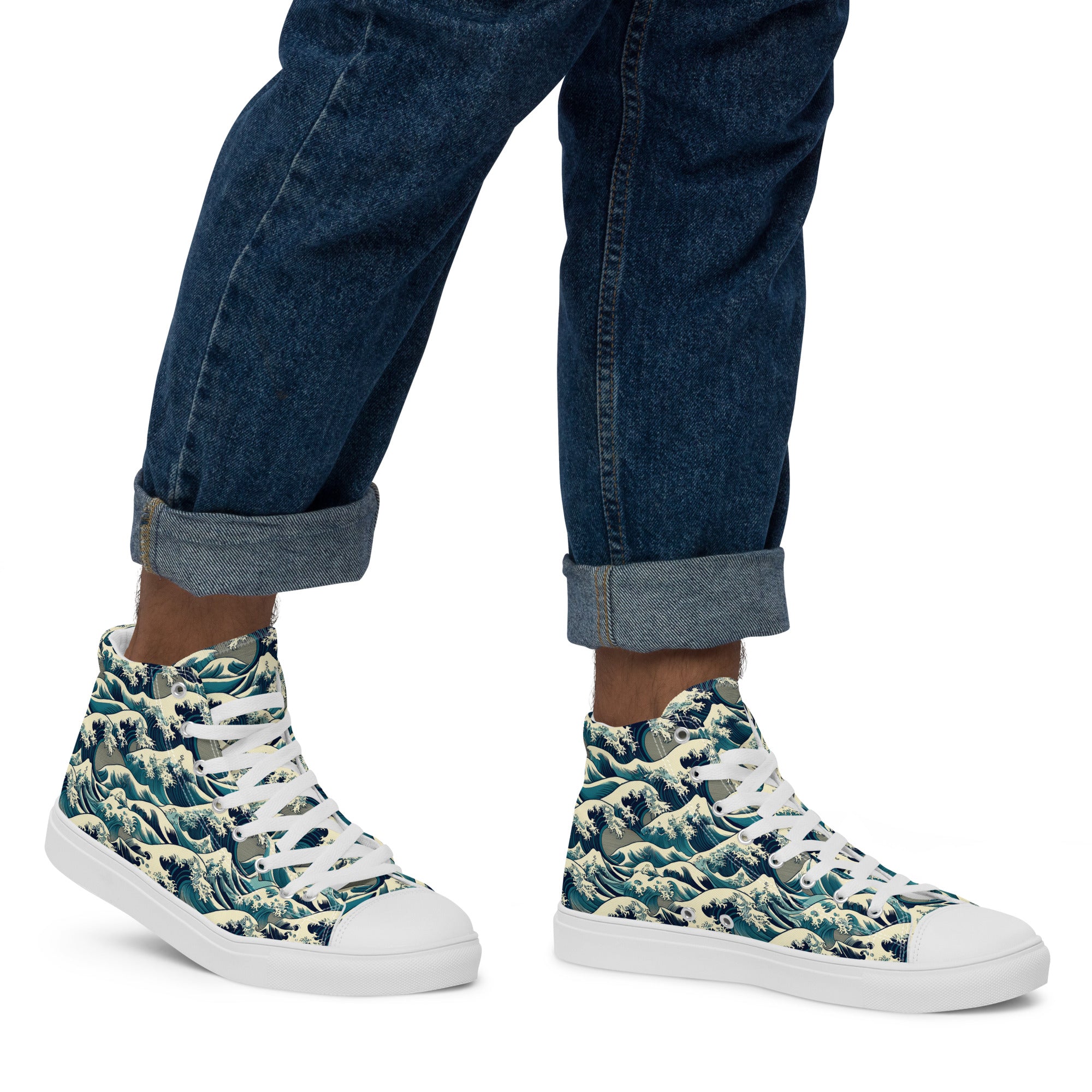 Hokusai 'The Great Wave off Kanagawa' High Top Shoes | Premium Art High Top Sneakers for Men