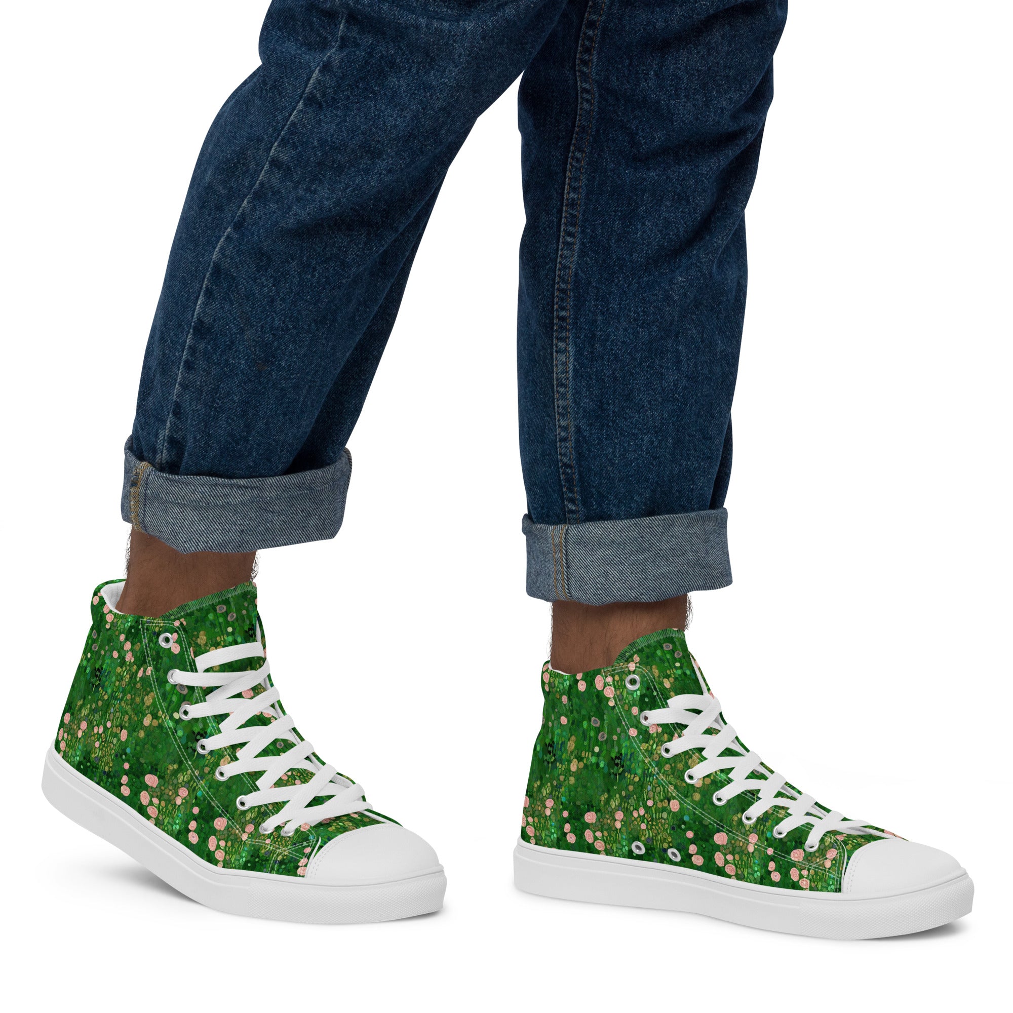 Gustav Klimt 'Rosebushes under the Trees' High Top Shoes | Premium Art High Top Sneakers for Men