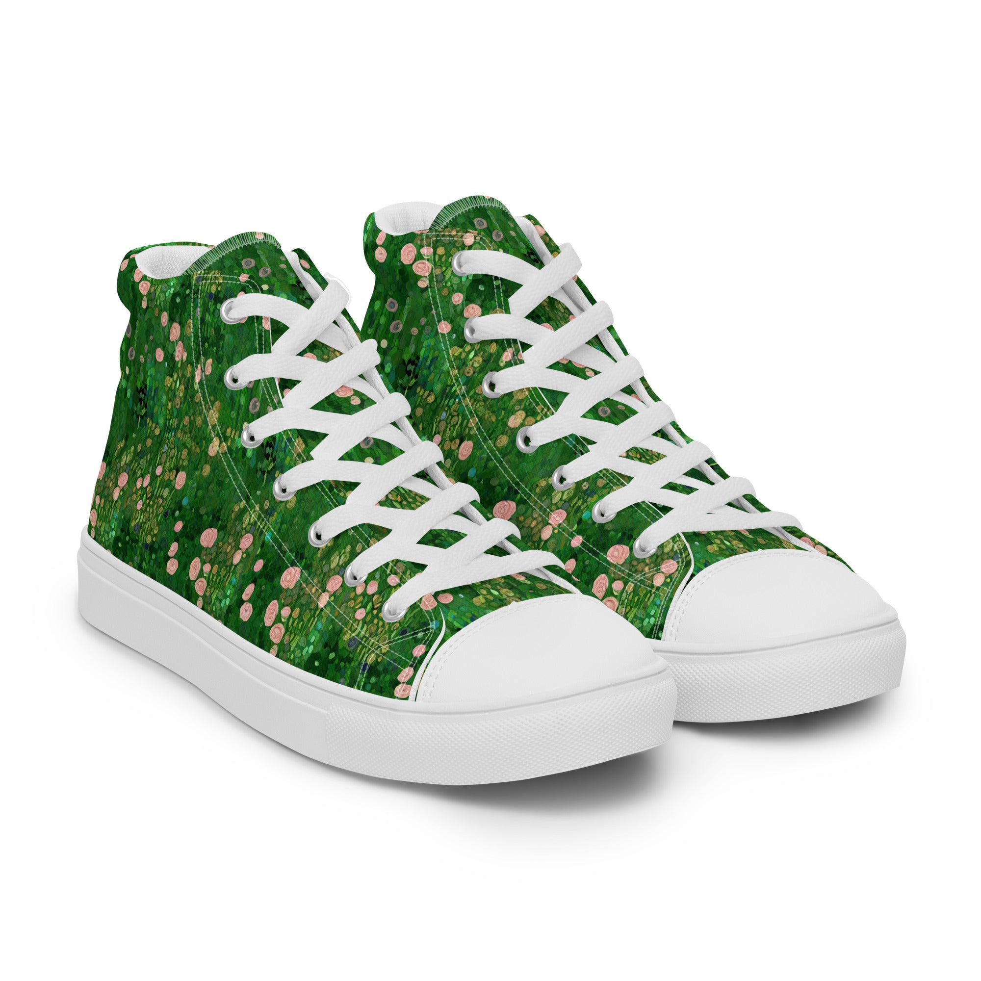 Gustav Klimt 'Rosebushes under the Trees' High Top Shoes | Premium Art High Top Sneakers for Men