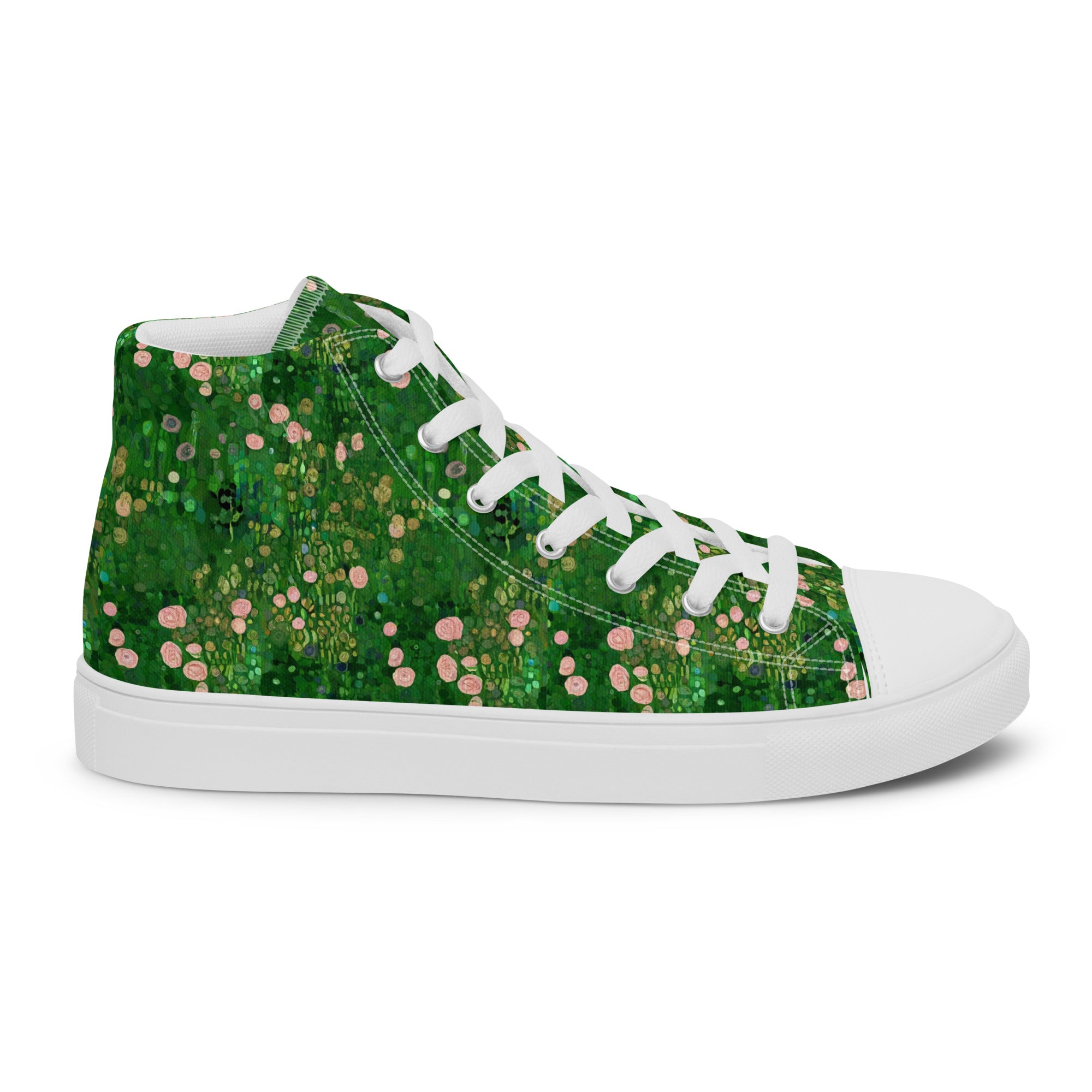 Gustav Klimt 'Rosebushes under the Trees' High Top Shoes | Premium Art High Top Sneakers for Men