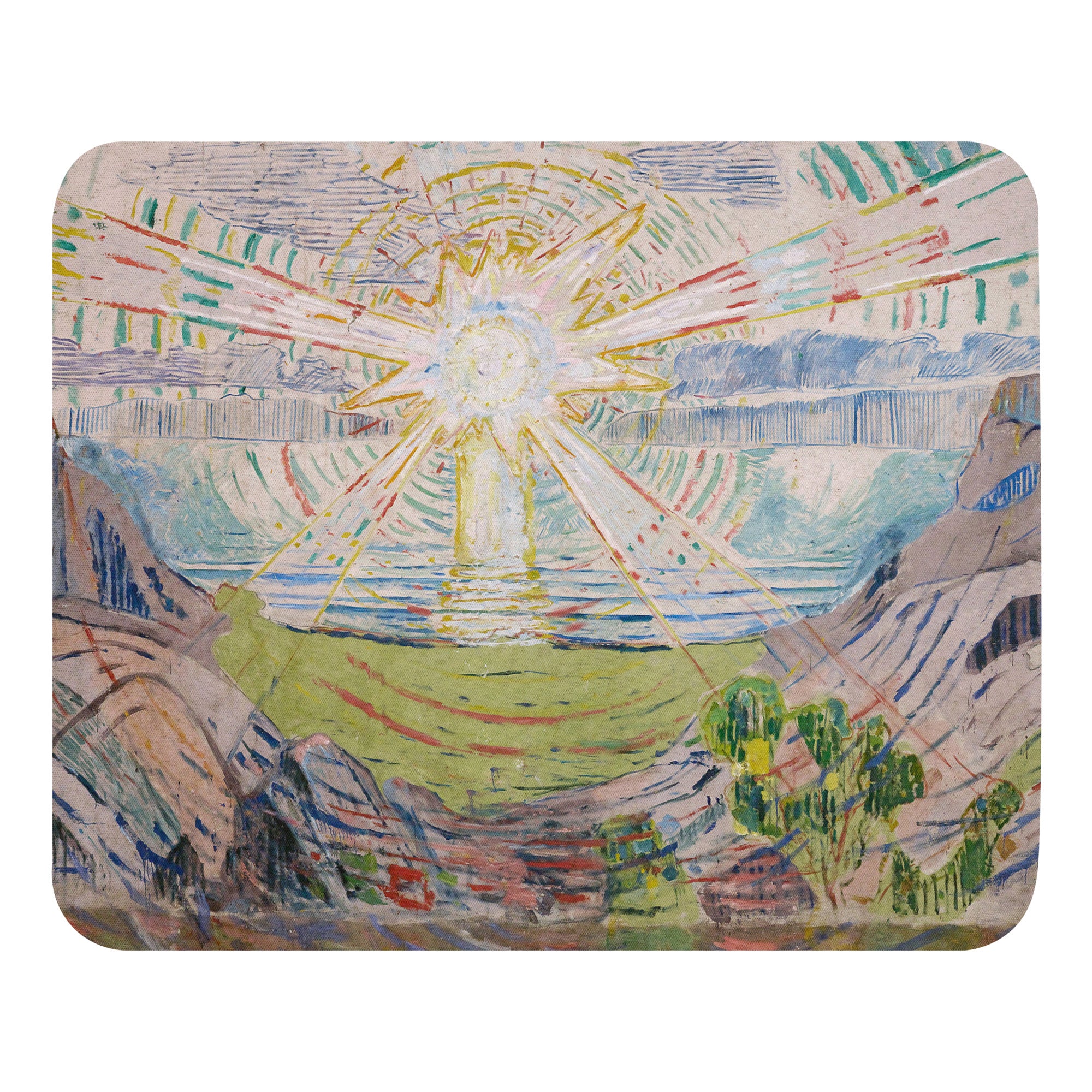 Mauspad mit berühmtem Gemälde „Die Sonne“ von Edvard Munch | Hochwertiges Kunst-Mauspad