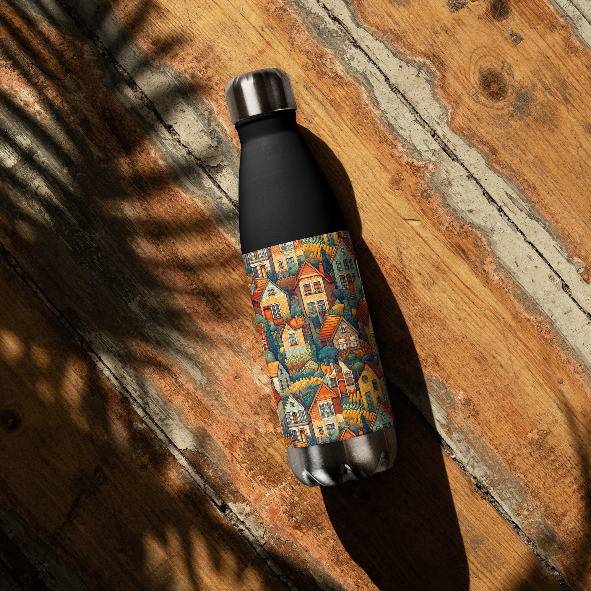 Vincent van Gogh 'Houses at Auvers' Famous Painting Water Bottle | Stainless Steel Art Water Bottle