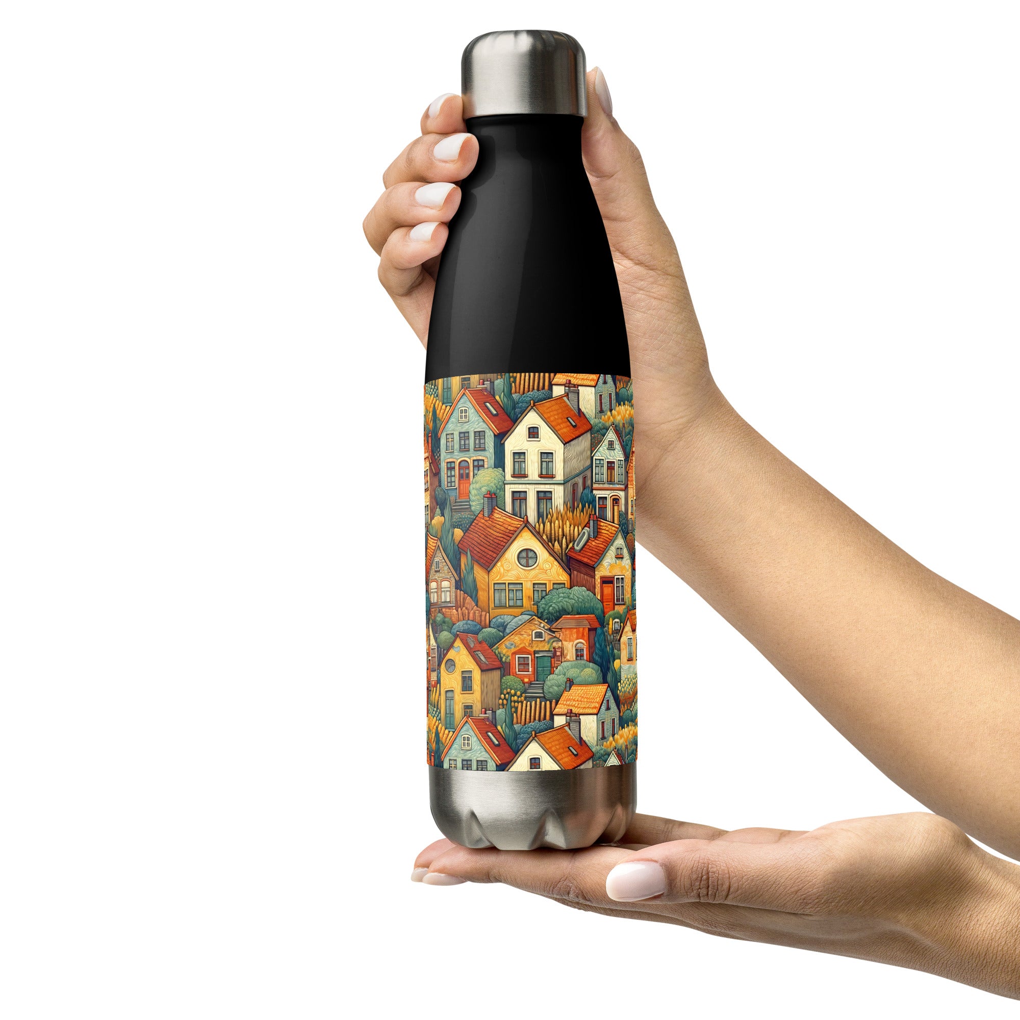 Vincent van Gogh 'Houses at Auvers' Famous Painting Water Bottle | Stainless Steel Art Water Bottle