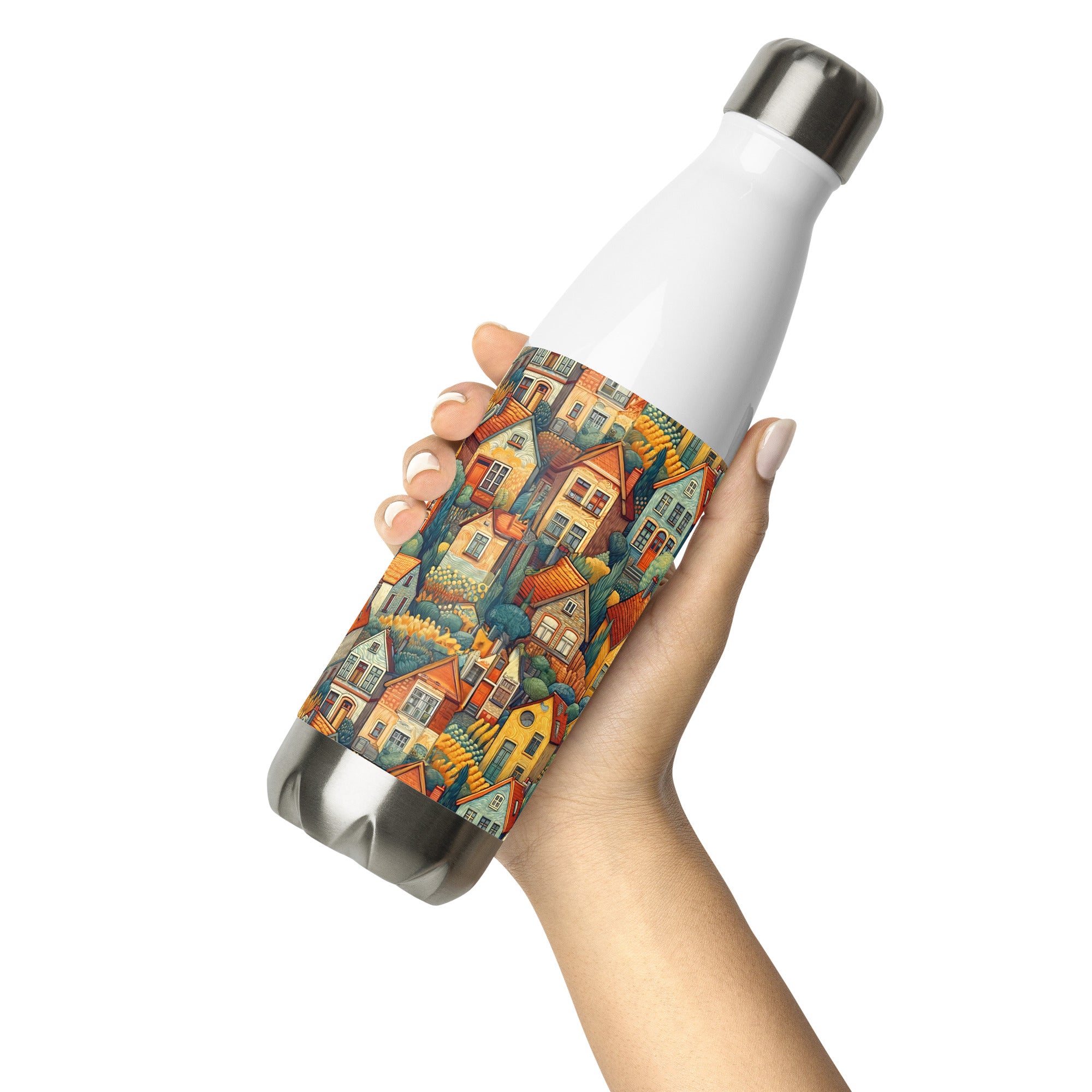 Vincent van Gogh 'Houses at Auvers' Famous Painting Water Bottle | Stainless Steel Art Water Bottle