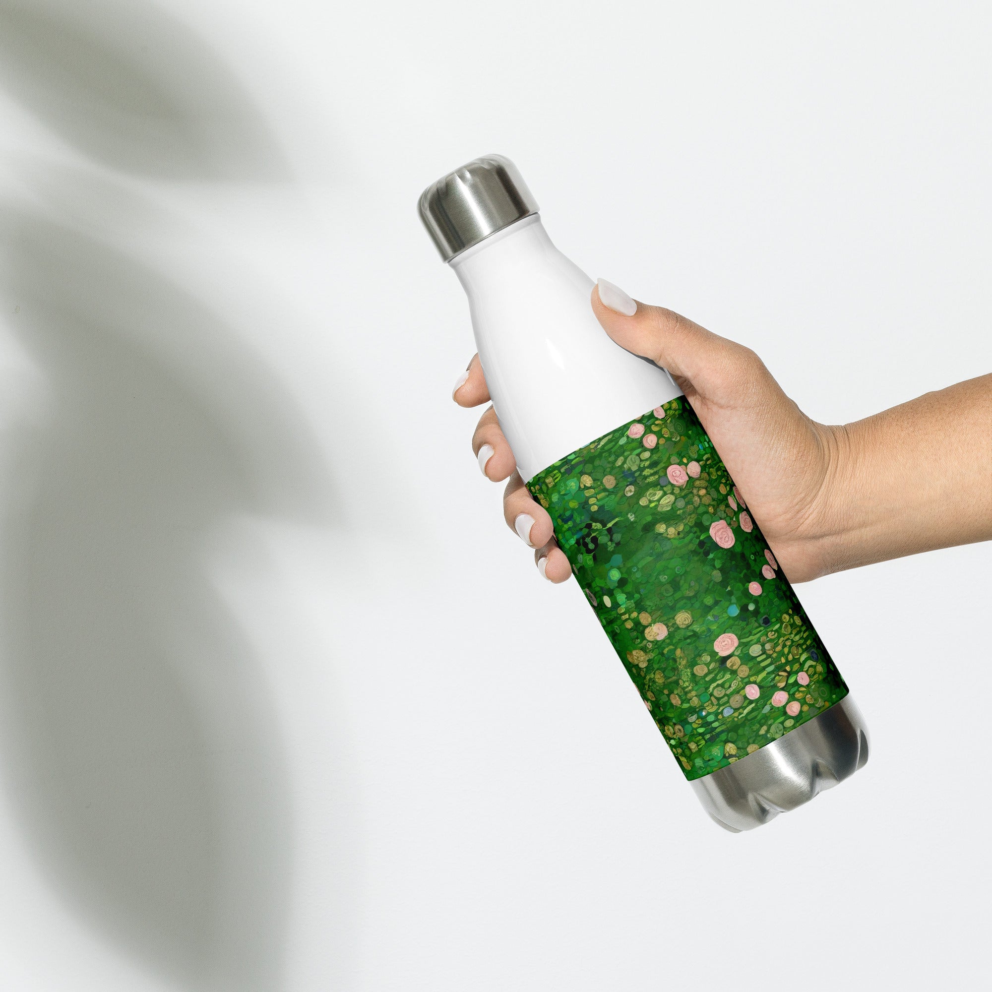 Gustav Klimt - Wasserflasche mit berühmtem Gemälde „Rosenbüsche unter den Bäumen“ | Kunst-Wasserflasche aus Edelstahl