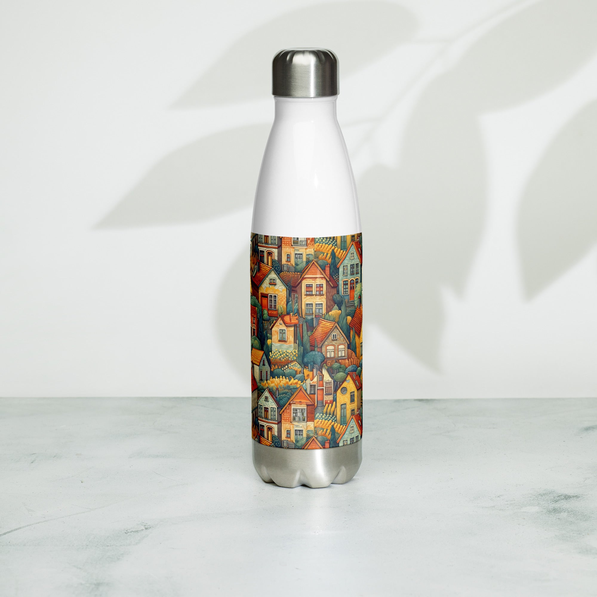 Wasserflasche mit berühmtem Gemälde „Häuser bei Auvers“ von Vincent van Gogh | Kunst-Wasserflasche aus Edelstahl
