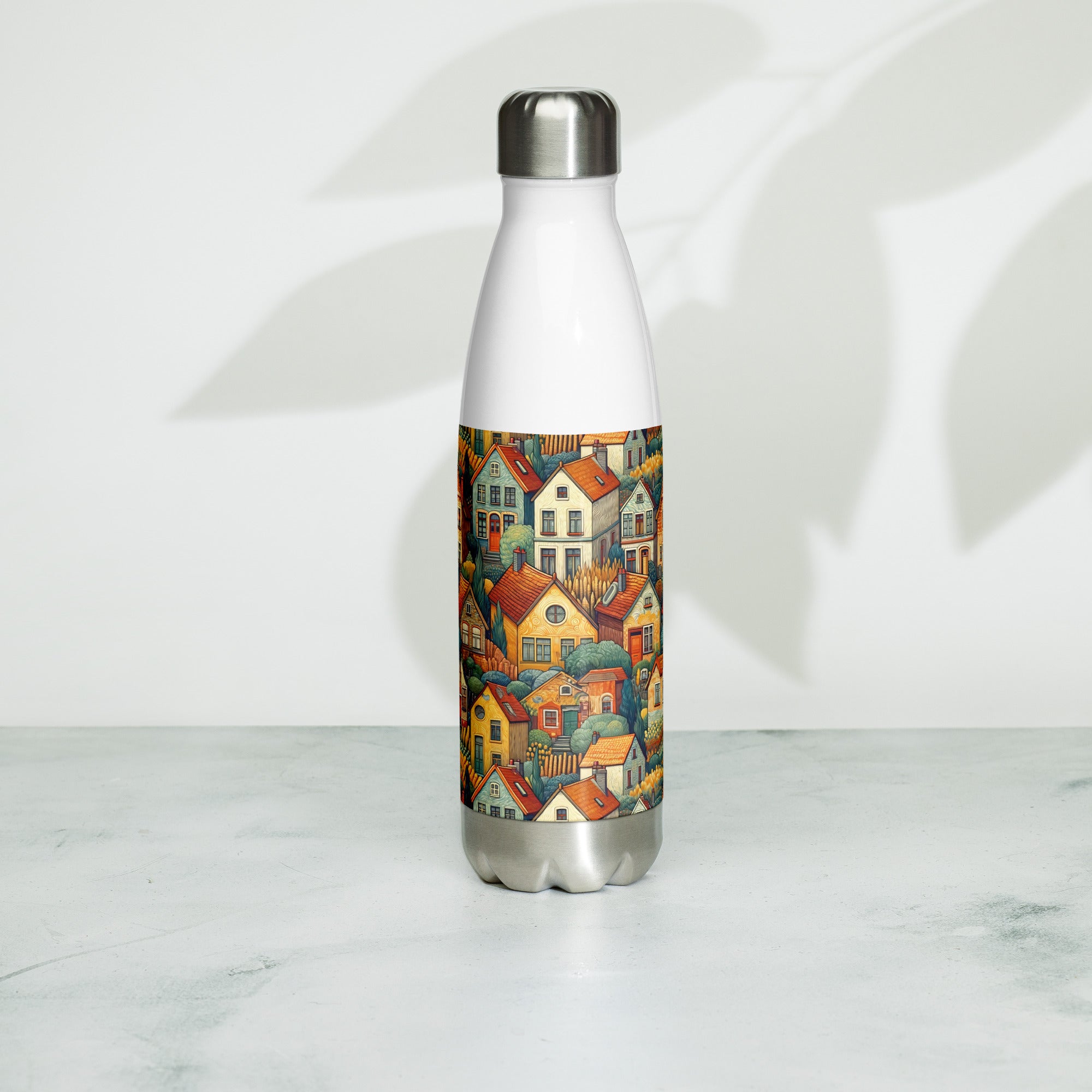 Vincent van Gogh 'Houses at Auvers' Famous Painting Water Bottle | Stainless Steel Art Water Bottle