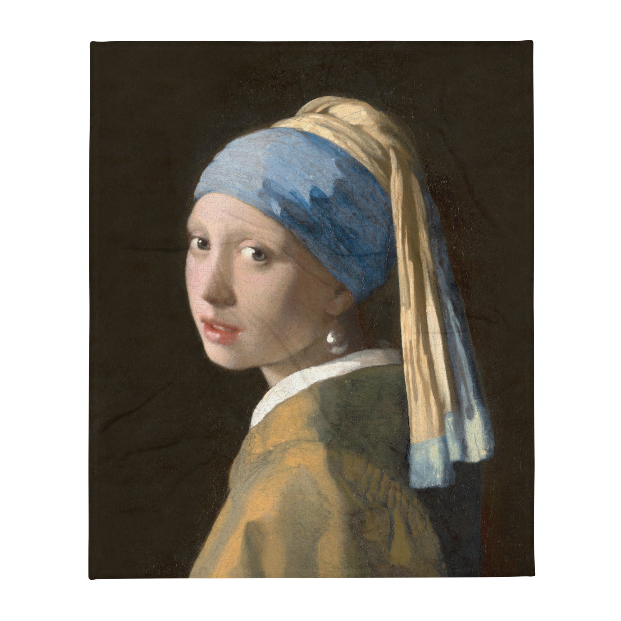 Johannes Vermeer „Das Mädchen mit dem Perlenohrgehänge“, berühmtes Gemälde, Überwurfdecke, vertikal, hochwertiger Kunstüberwurf