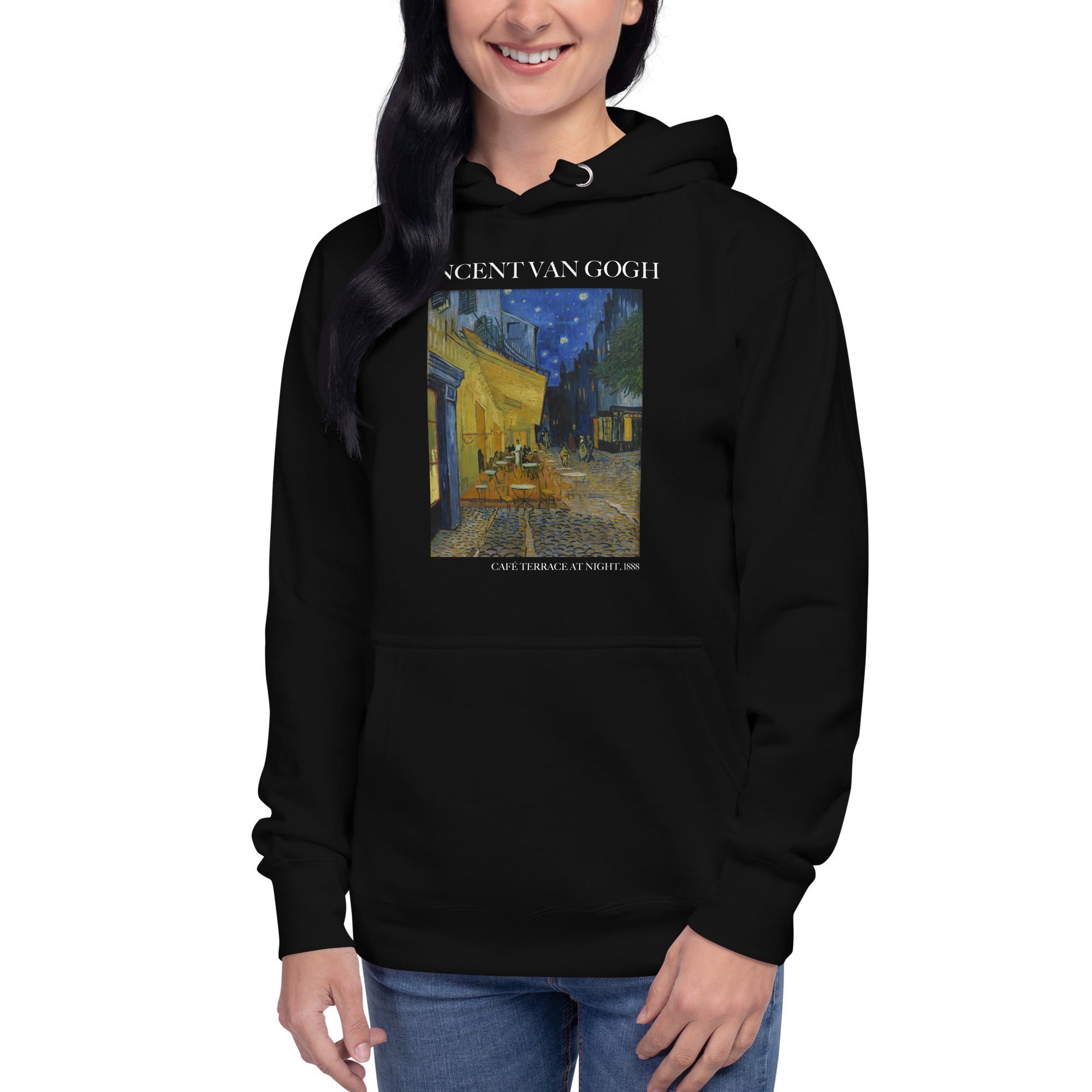 Kapuzenpullover mit berühmtem Gemälde „Caféterrasse bei Nacht“ von Vincent van Gogh | Unisex-Kapuzenpullover mit Premium-Kunstmotiv