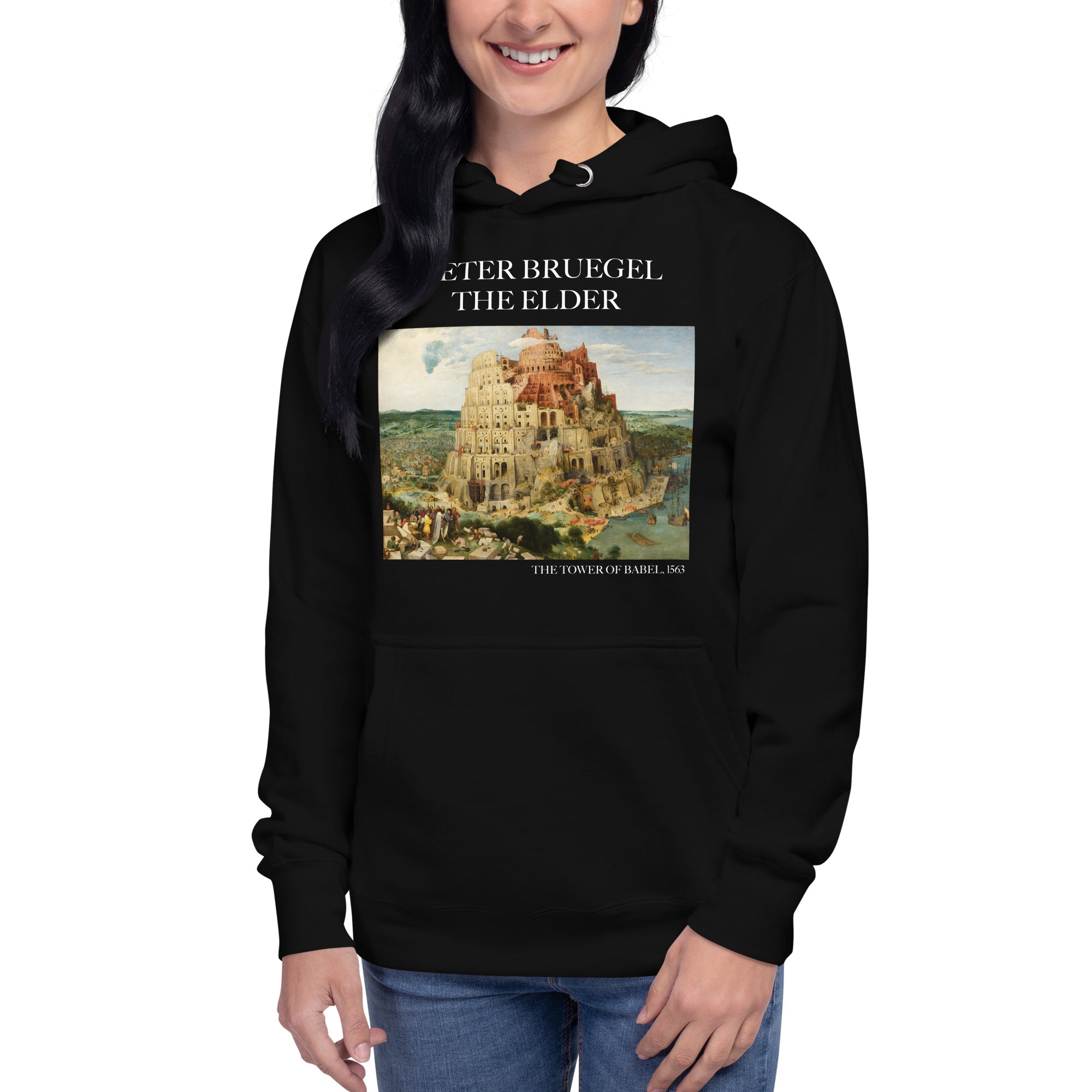 Kapuzenpullover mit berühmtem Gemälde „Der Turm zu Babel“ von Pieter Bruegel dem Älteren | Unisex-Kunst-Kapuzenpullover