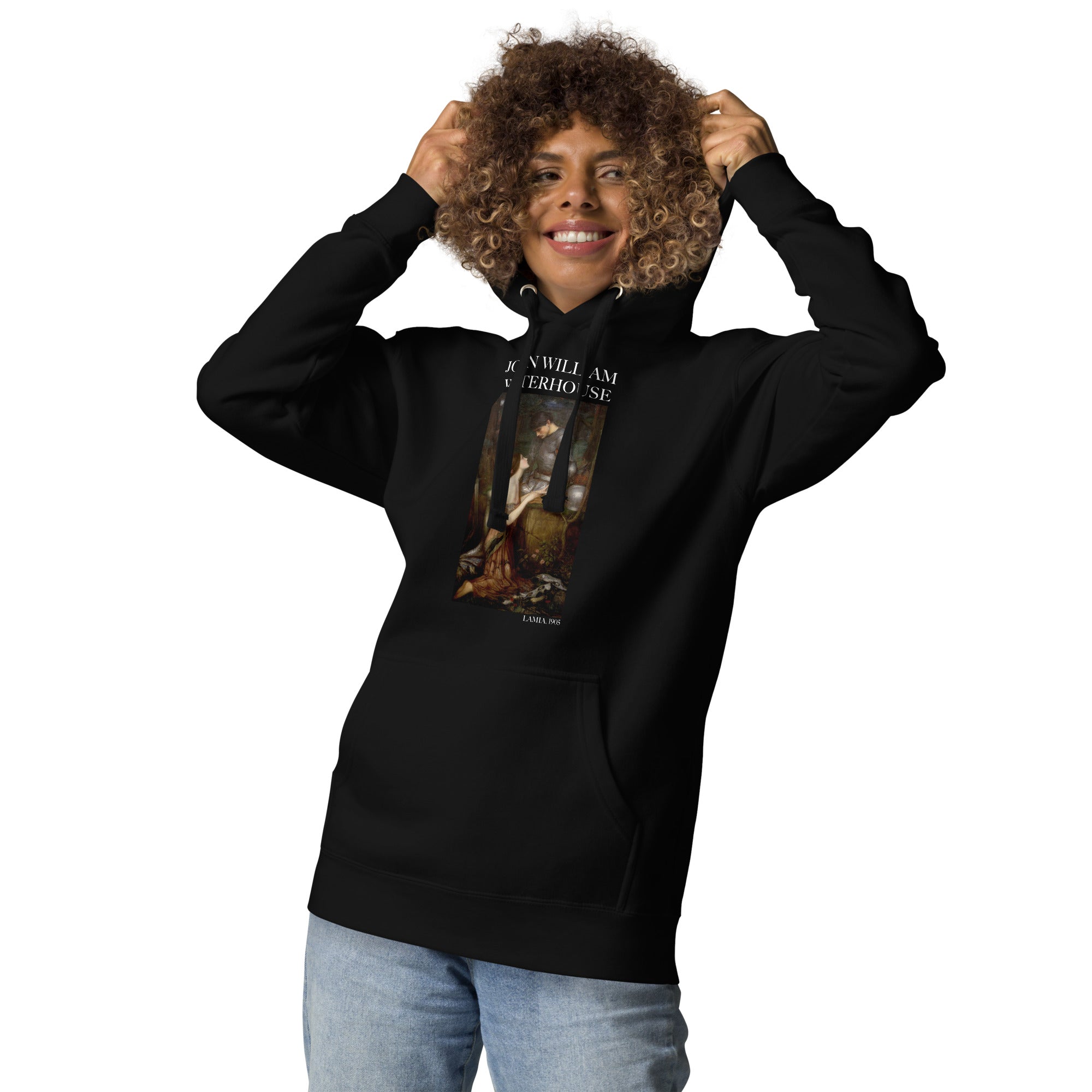 Kapuzenpullover mit berühmtem Gemälde „Lamia“ von John William Waterhouse | Unisex-Premium-Kunst-Kapuzenpullover