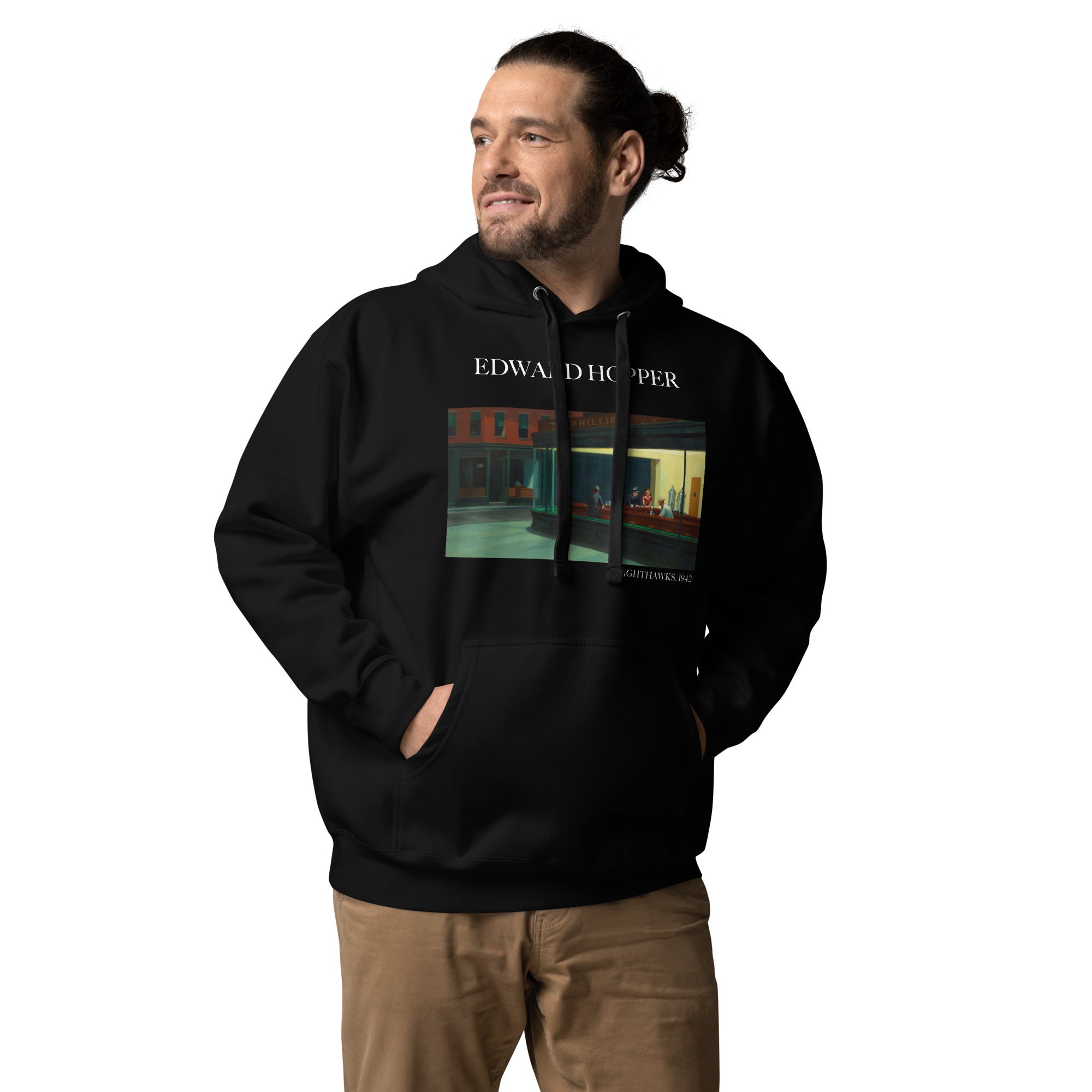 Kapuzenpullover mit berühmtem Gemälde „Nighthawks“ von Edward Hopper | Unisex-Kapuzenpullover mit Premium-Kunstmotiv