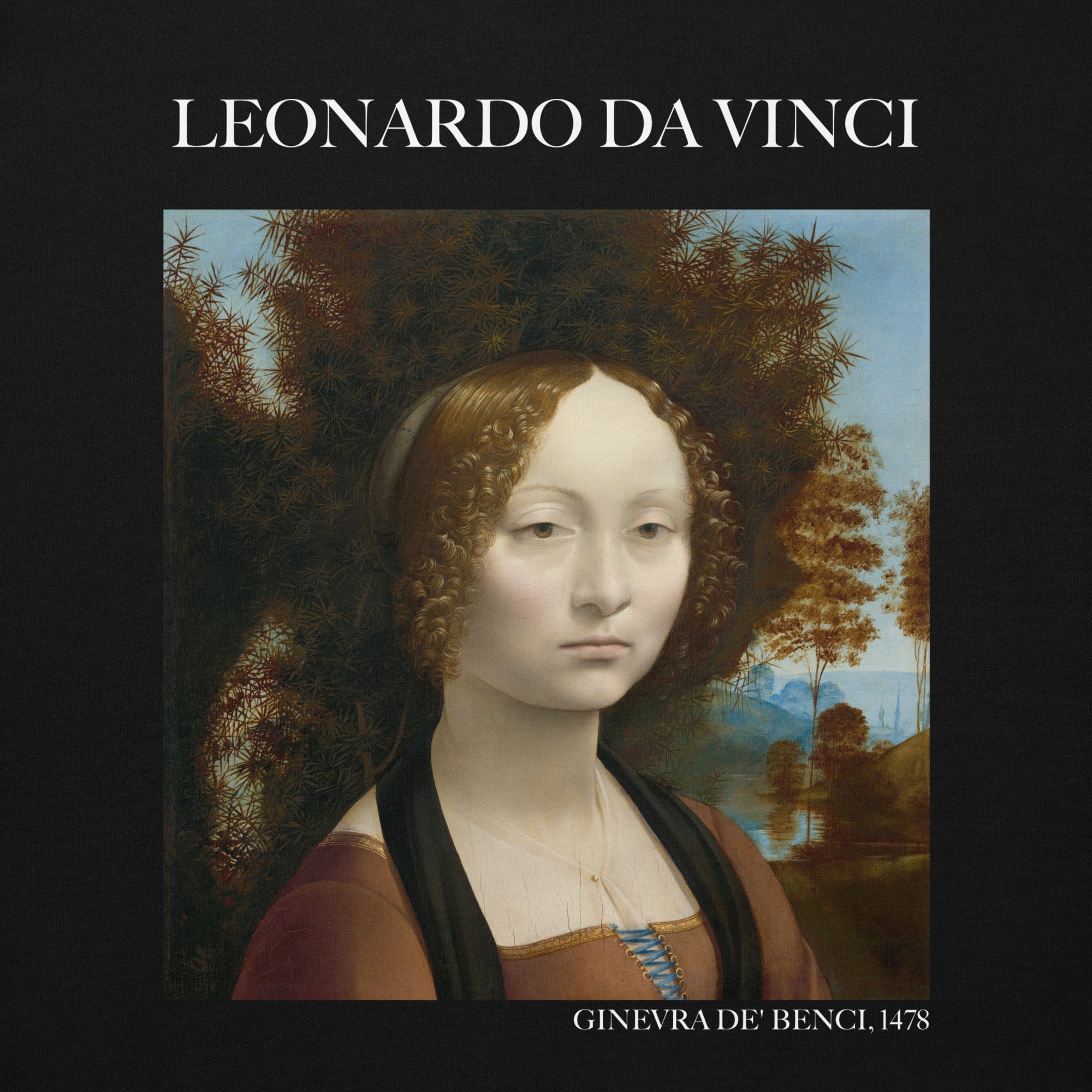 Kapuzenpullover mit berühmtem Gemälde „Ginevra de‘ Benci“ von Leonardo da Vinci | Unisex-Kapuzenpullover mit Premium-Kunstmotiv