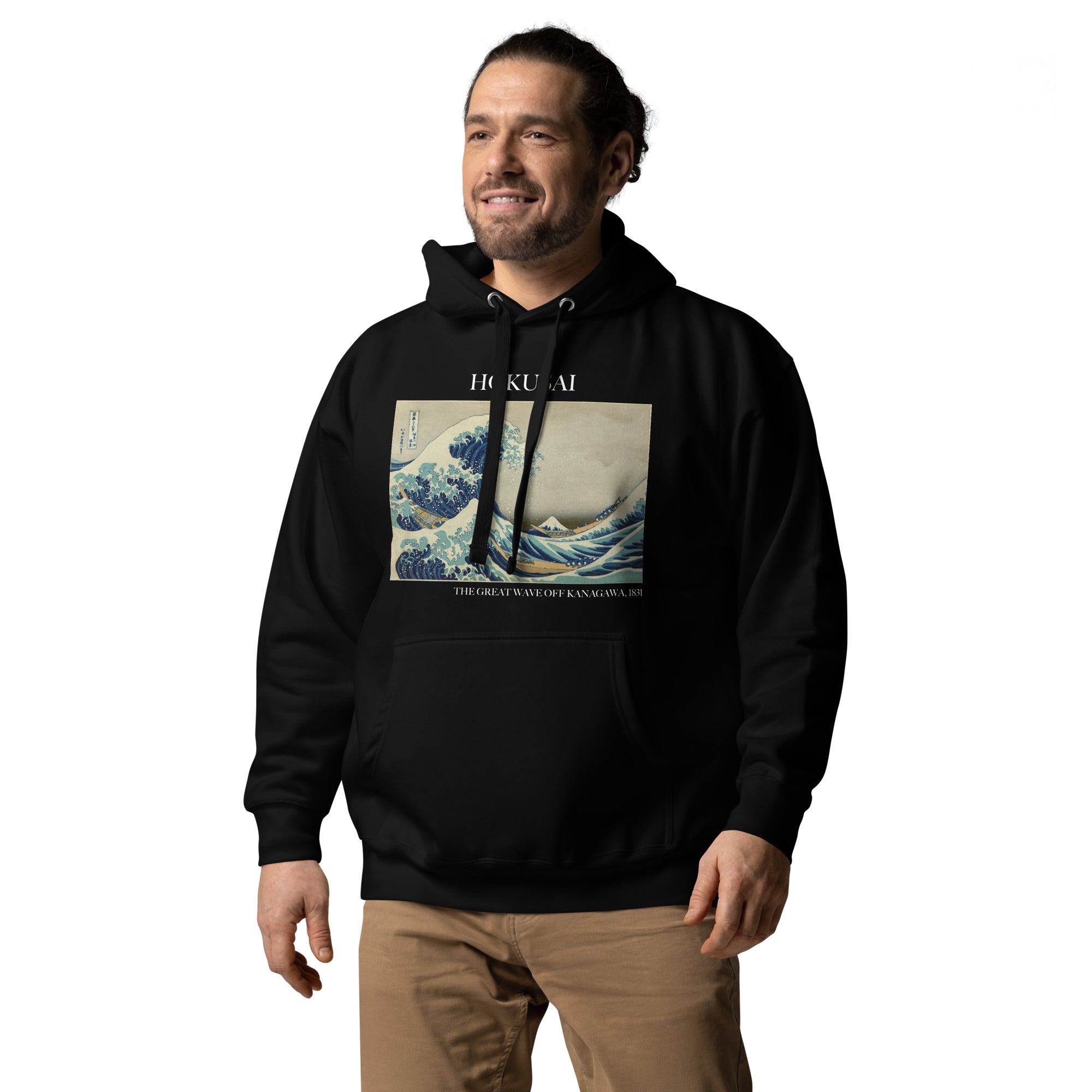 Kapuzenpullover mit berühmtem Gemälde „Die große Welle vor Kanagawa“ von Hokusai | Unisex-Kapuzenpullover mit Premium-Kunstmotiv