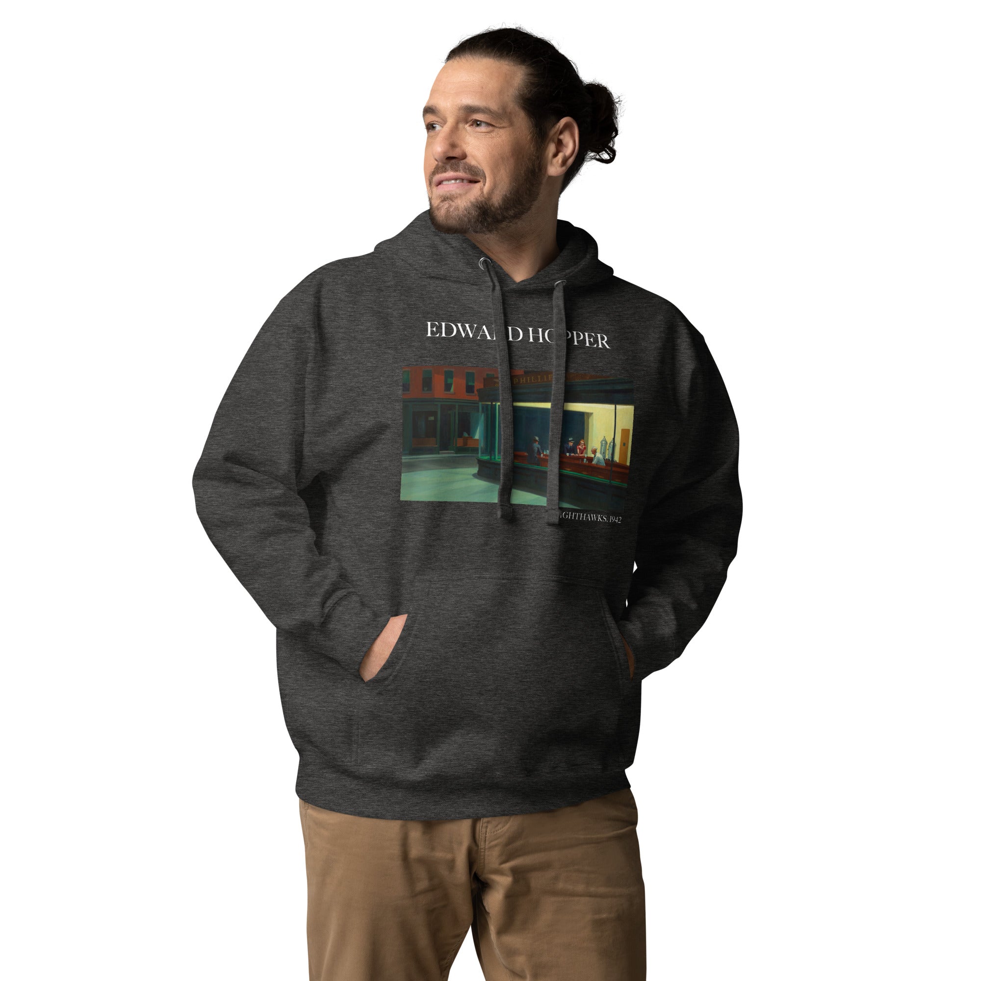 Kapuzenpullover mit berühmtem Gemälde „Nighthawks“ von Edward Hopper | Unisex-Kapuzenpullover mit Premium-Kunstmotiv