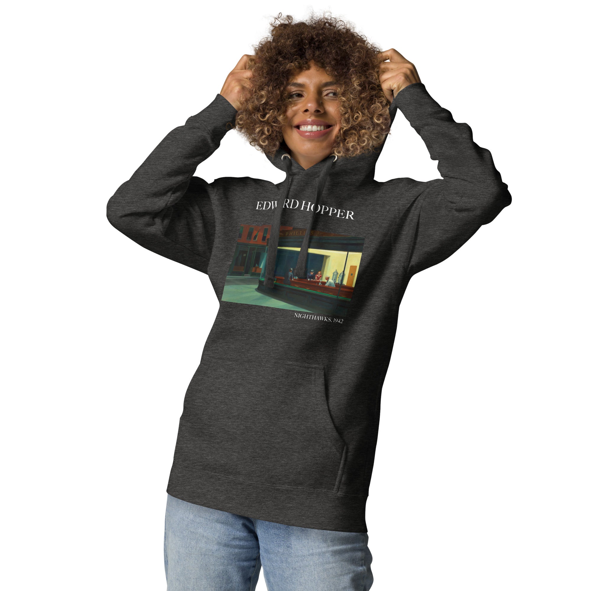 Kapuzenpullover mit berühmtem Gemälde „Nighthawks“ von Edward Hopper | Unisex-Kapuzenpullover mit Premium-Kunstmotiv