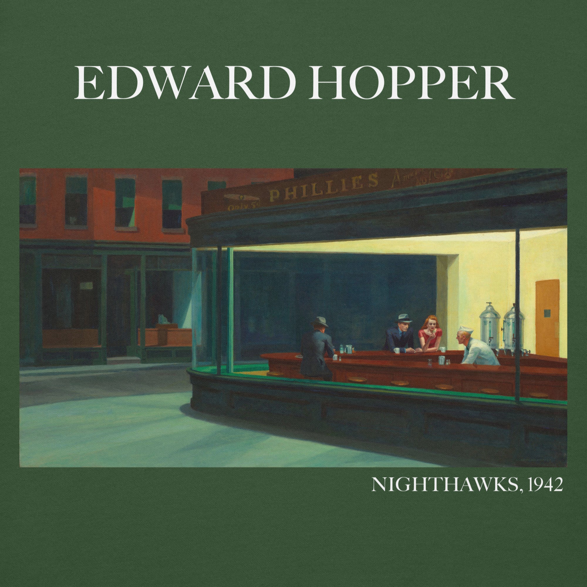 Kapuzenpullover mit berühmtem Gemälde „Nighthawks“ von Edward Hopper | Unisex-Kapuzenpullover mit Premium-Kunstmotiv