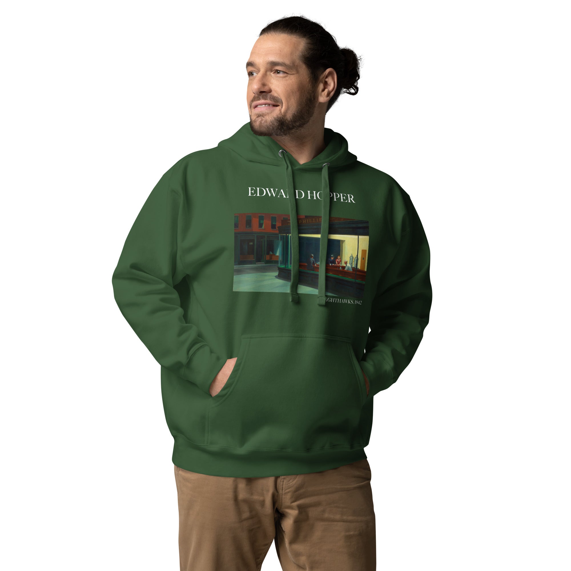 Kapuzenpullover mit berühmtem Gemälde „Nighthawks“ von Edward Hopper | Unisex-Kapuzenpullover mit Premium-Kunstmotiv