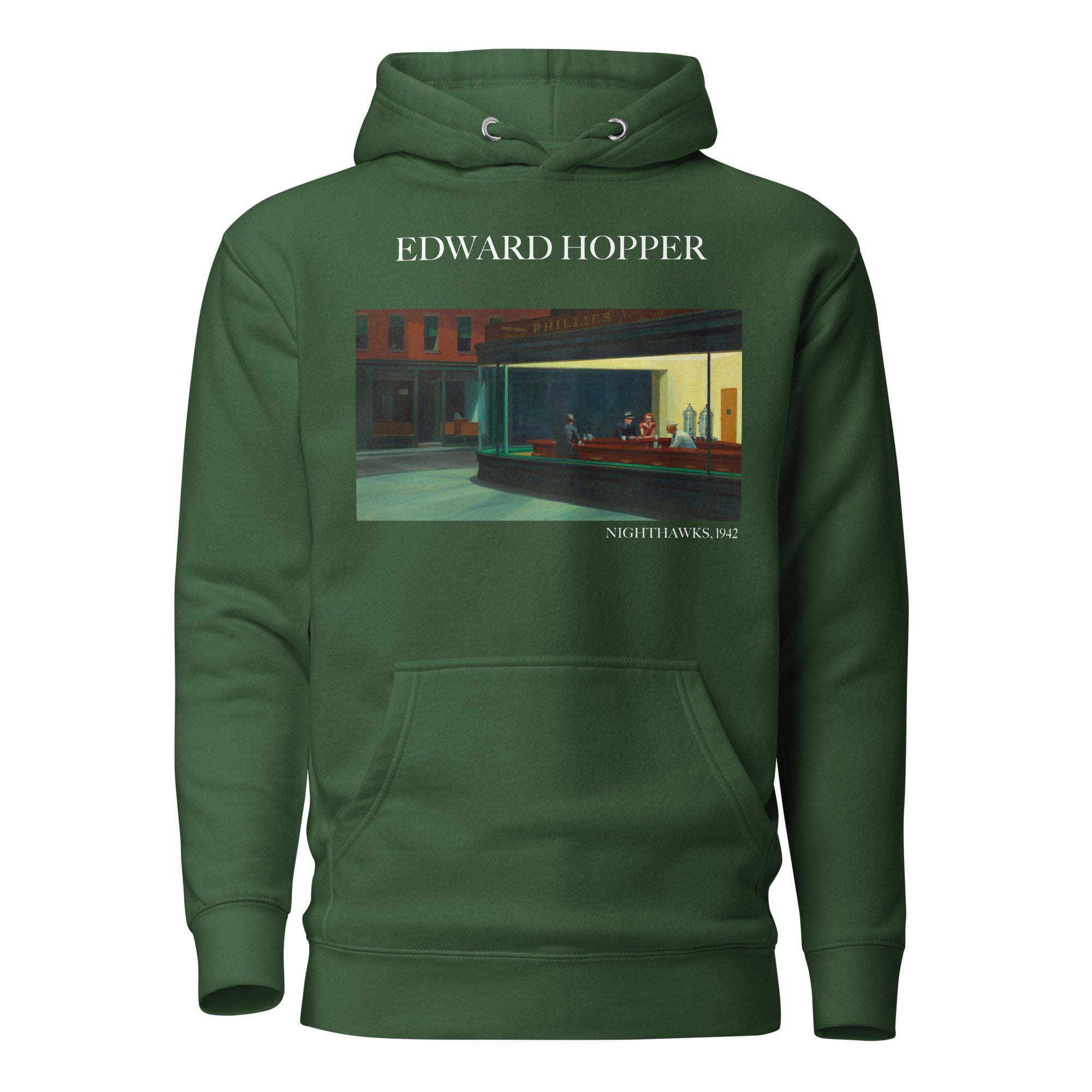 Kapuzenpullover mit berühmtem Gemälde „Nighthawks“ von Edward Hopper | Unisex-Kapuzenpullover mit Premium-Kunstmotiv