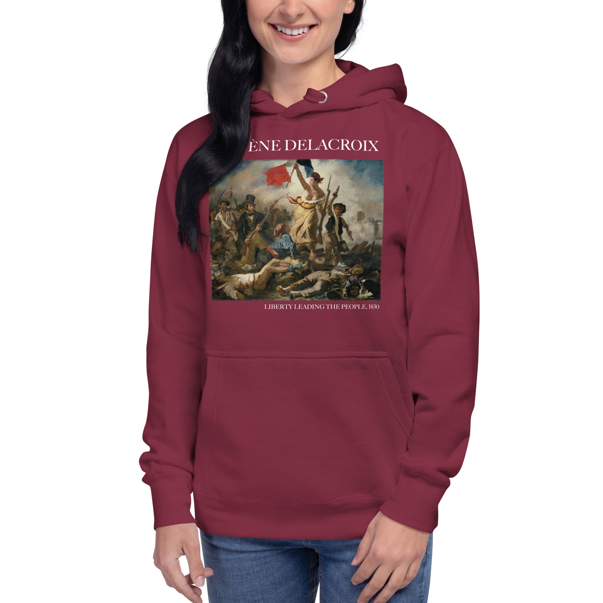 Kapuzenpullover mit berühmtem Gemälde „Die Freiheit führt das Volk“ von Eugène Delacroix | Unisex-Kunst-Kapuzenpullover