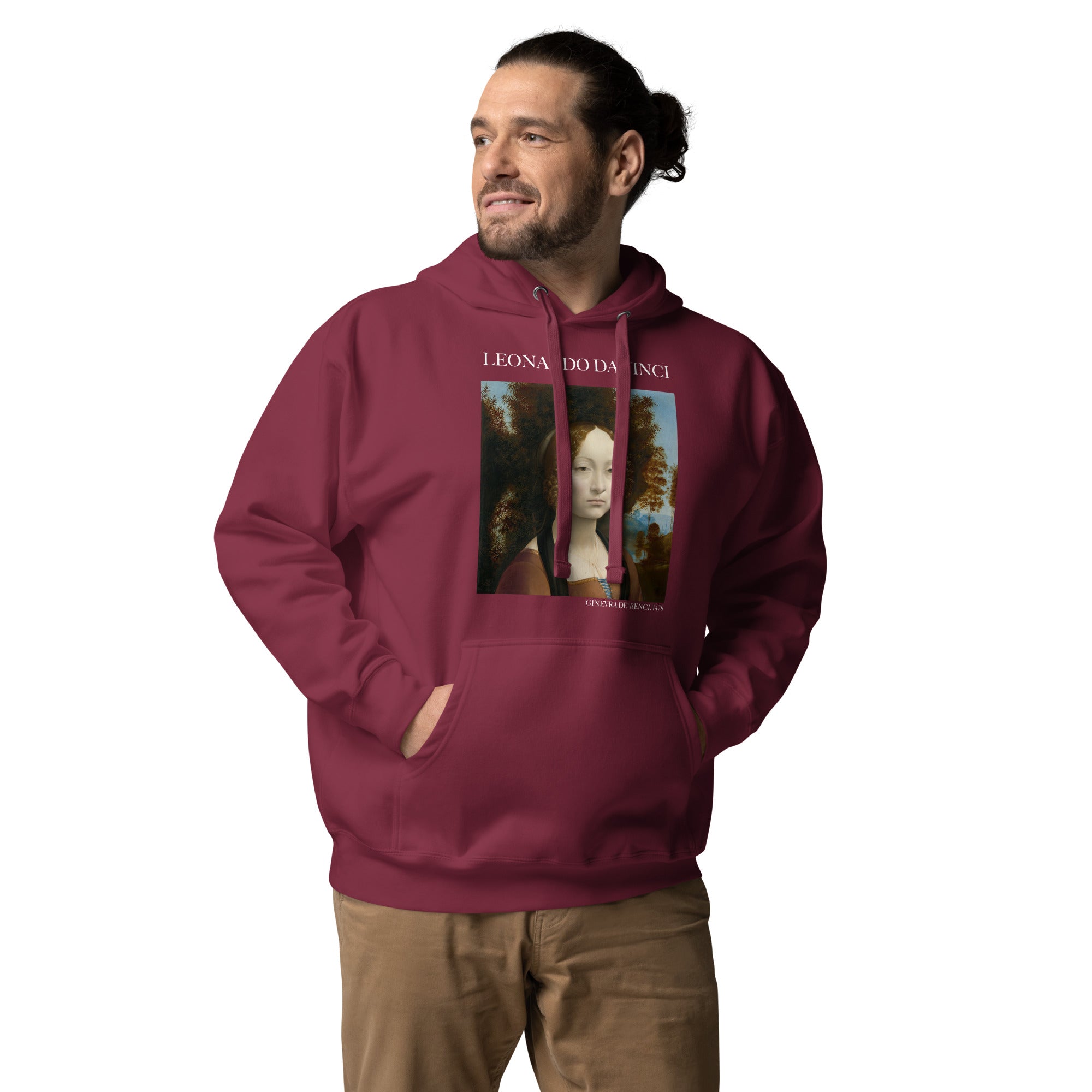 Kapuzenpullover mit berühmtem Gemälde „Ginevra de‘ Benci“ von Leonardo da Vinci | Unisex-Kapuzenpullover mit Premium-Kunstmotiv