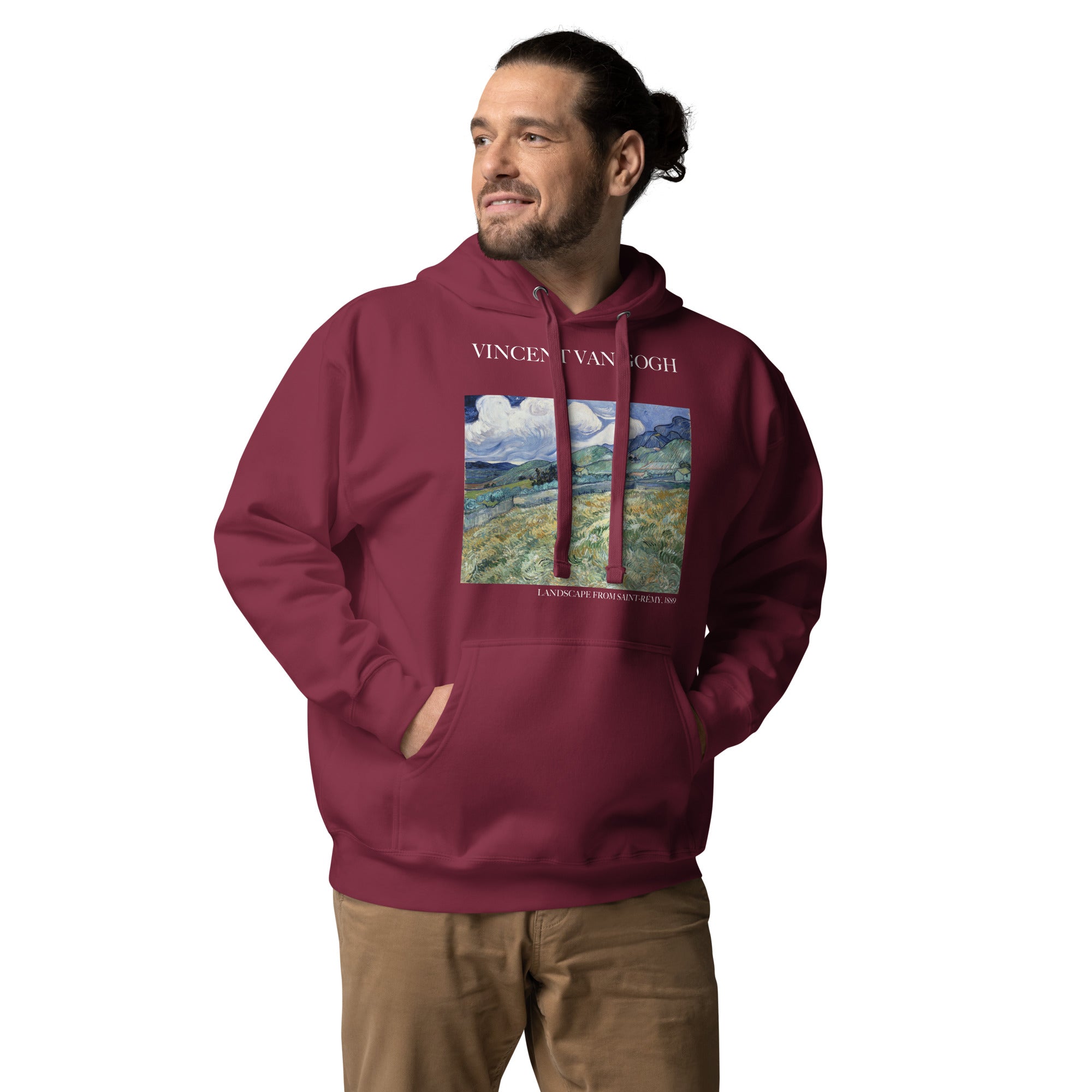 Kapuzenpullover mit berühmtem Gemälde „Landschaft von Saint-Rémy“ von Vincent van Gogh | Unisex-Kapuzenpullover mit Premium-Kunstmotiv