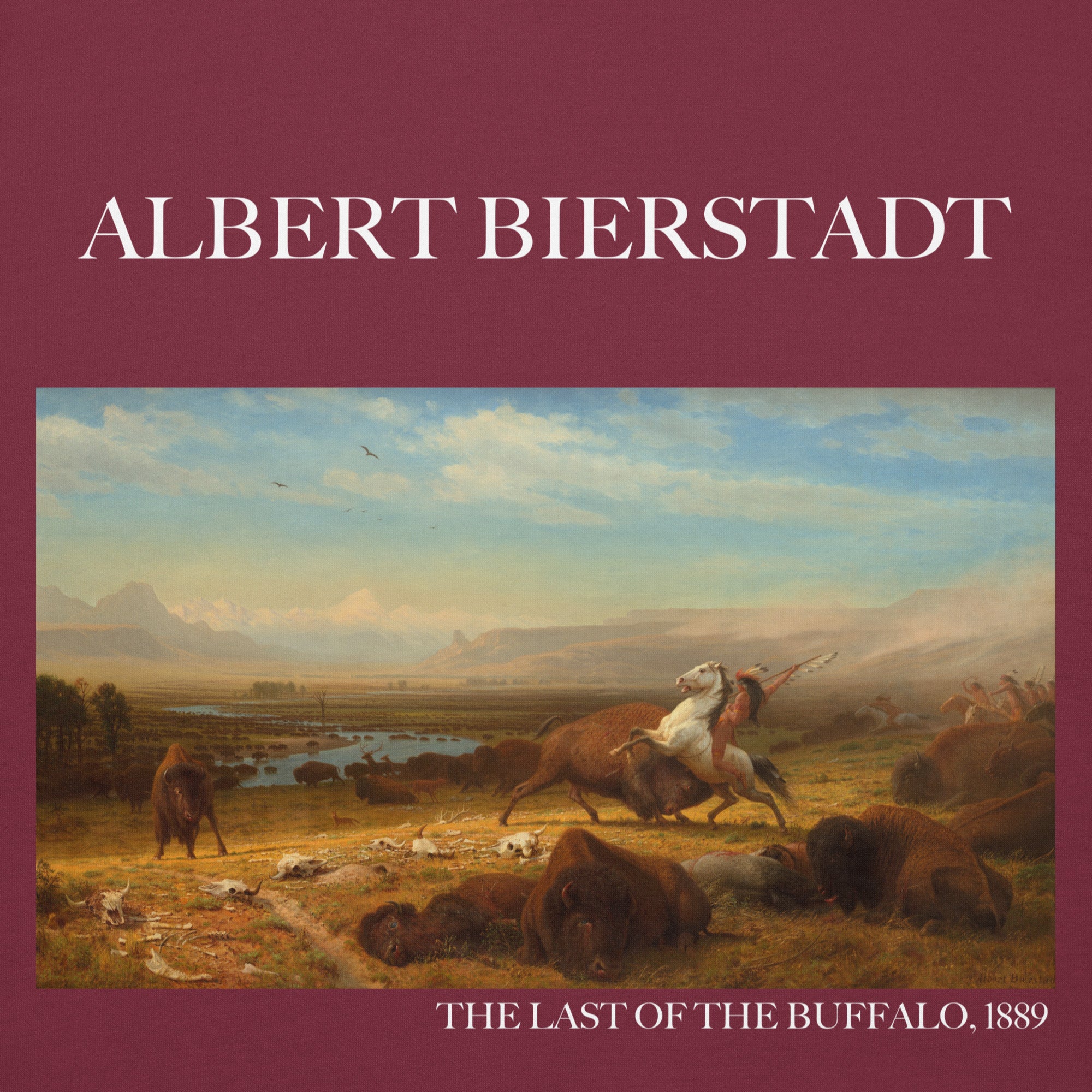 Kapuzenpullover mit berühmtem Gemälde „The Last of the Buffalo“ von Albert Bierstadt | Unisex-Kapuzenpullover mit Premium-Kunstmotiv