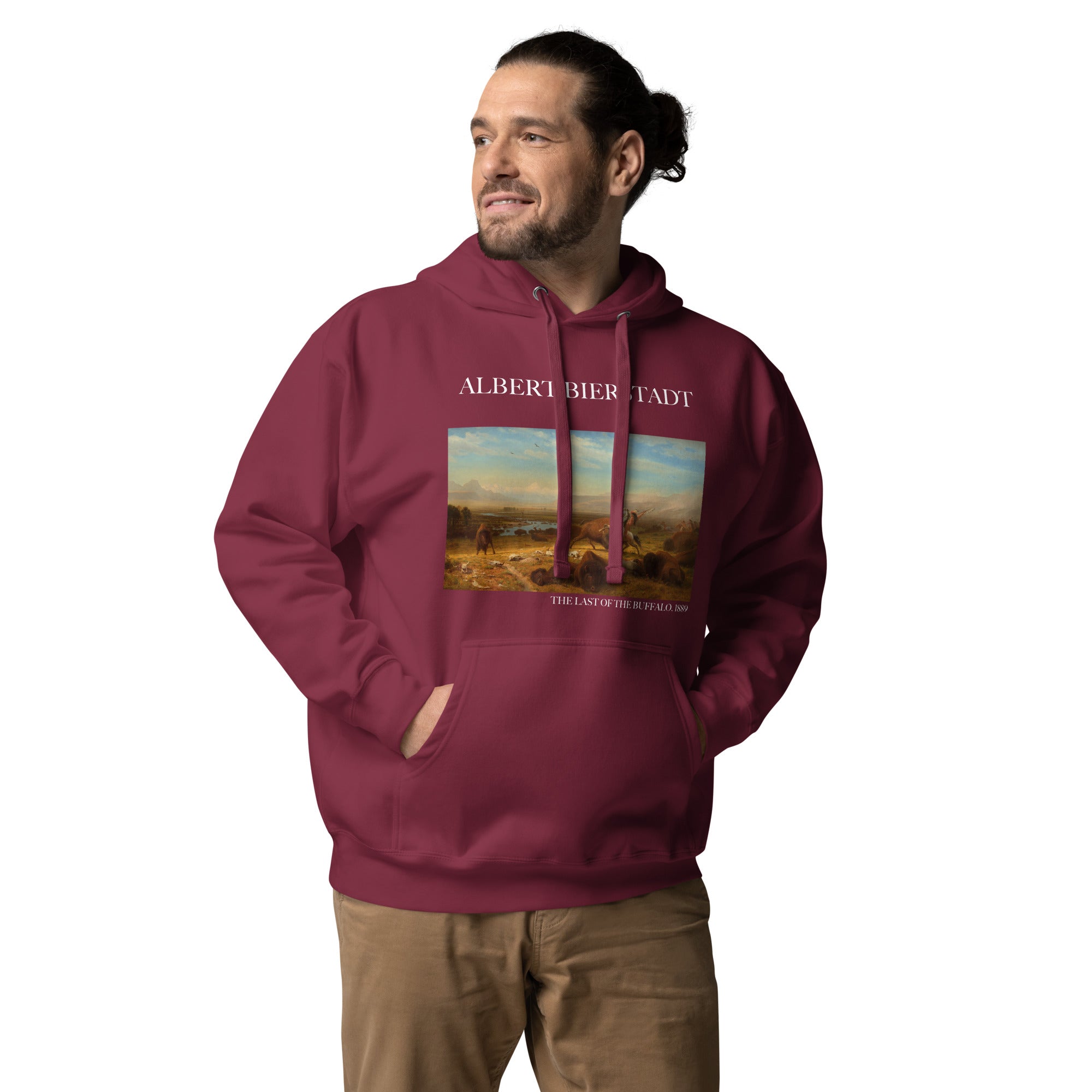 Kapuzenpullover mit berühmtem Gemälde „The Last of the Buffalo“ von Albert Bierstadt | Unisex-Kapuzenpullover mit Premium-Kunstmotiv