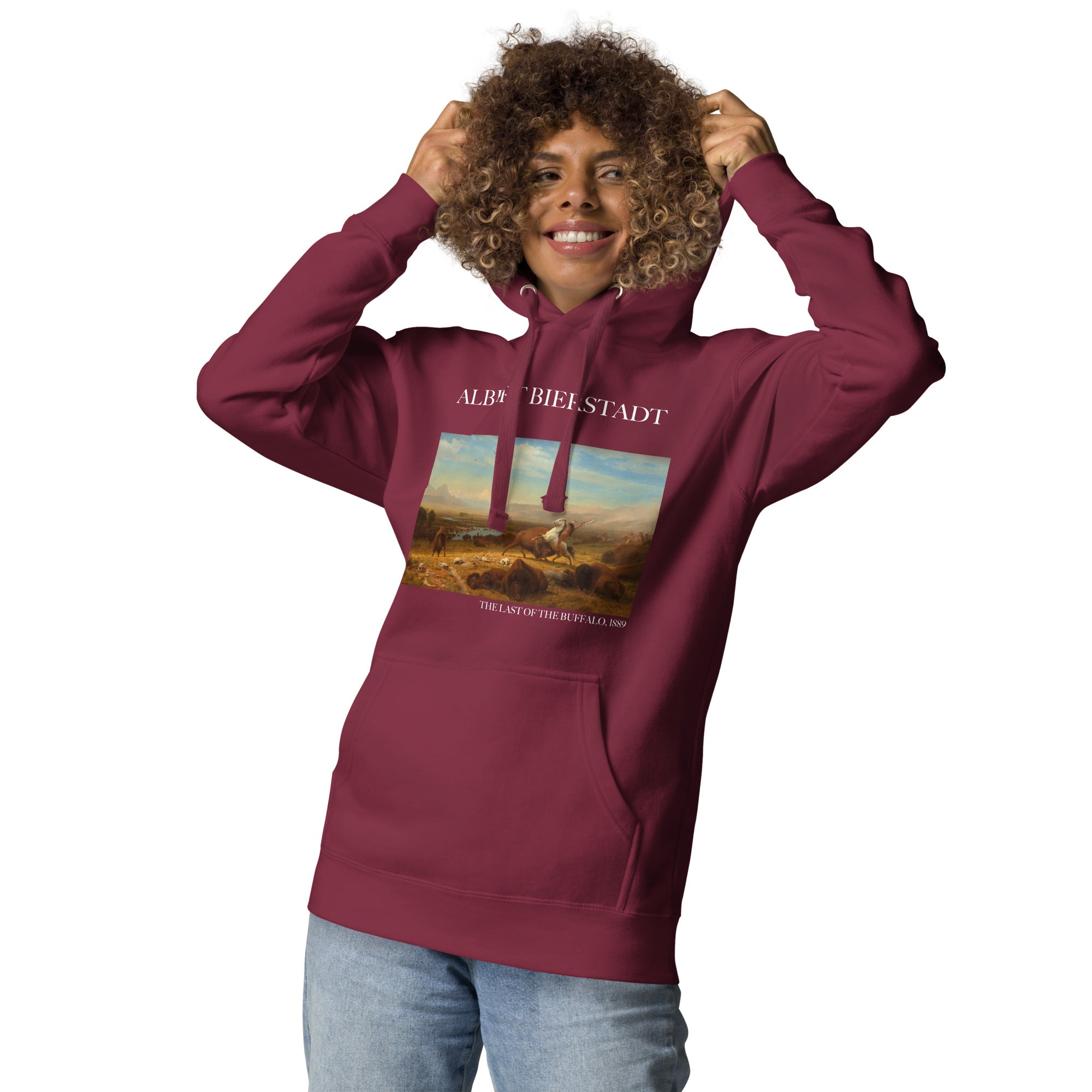 Kapuzenpullover mit berühmtem Gemälde „The Last of the Buffalo“ von Albert Bierstadt | Unisex-Kapuzenpullover mit Premium-Kunstmotiv