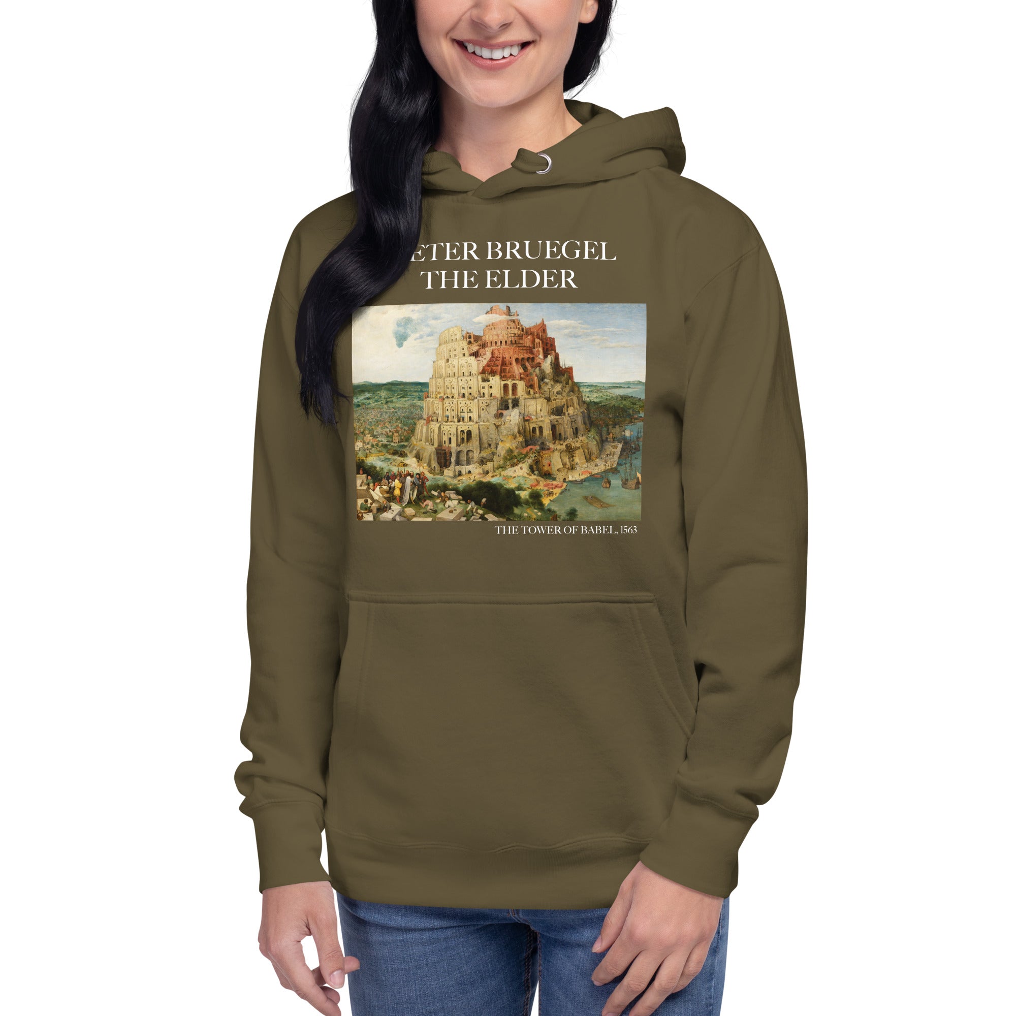 Kapuzenpullover mit berühmtem Gemälde „Der Turm zu Babel“ von Pieter Bruegel dem Älteren | Unisex-Kunst-Kapuzenpullover