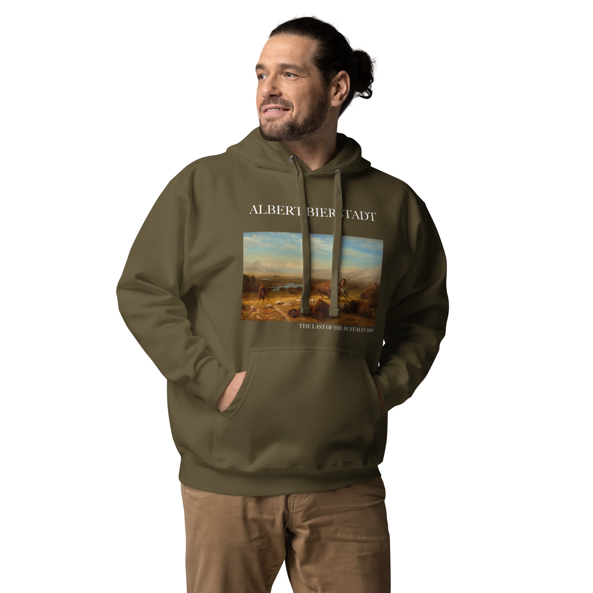 Kapuzenpullover mit berühmtem Gemälde „The Last of the Buffalo“ von Albert Bierstadt | Unisex-Kapuzenpullover mit Premium-Kunstmotiv