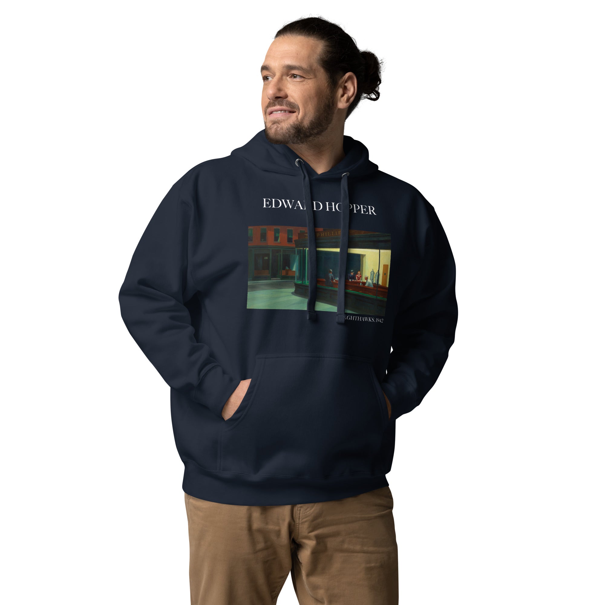 Kapuzenpullover mit berühmtem Gemälde „Nighthawks“ von Edward Hopper | Unisex-Kapuzenpullover mit Premium-Kunstmotiv