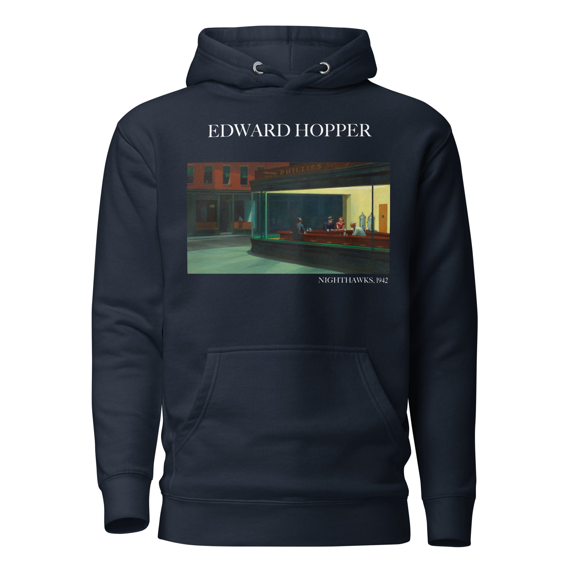 Kapuzenpullover mit berühmtem Gemälde „Nighthawks“ von Edward Hopper | Unisex-Kapuzenpullover mit Premium-Kunstmotiv