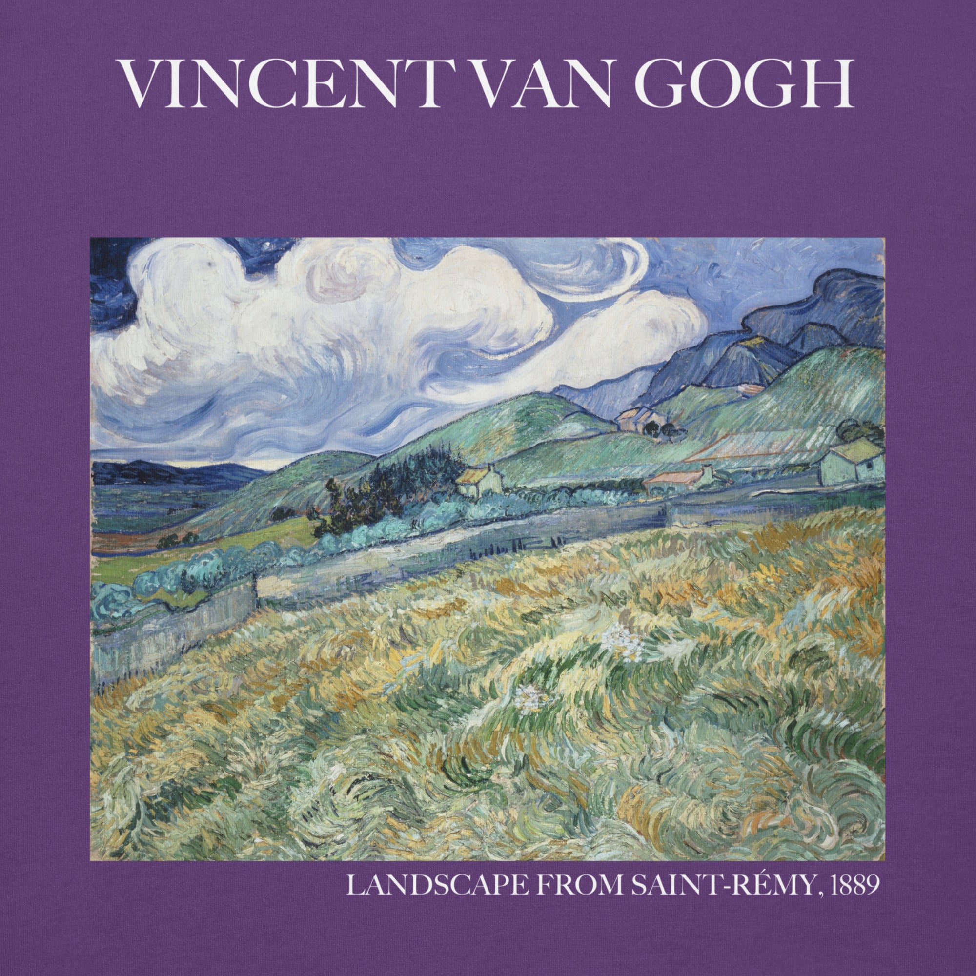 Kapuzenpullover mit berühmtem Gemälde „Landschaft von Saint-Rémy“ von Vincent van Gogh | Unisex-Kapuzenpullover mit Premium-Kunstmotiv