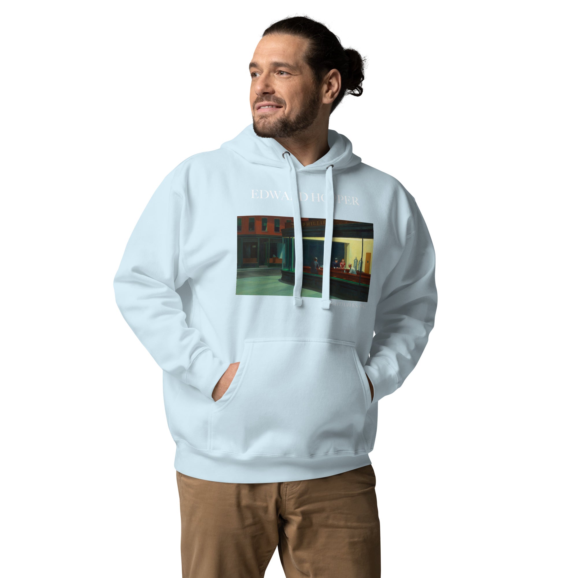 Kapuzenpullover mit berühmtem Gemälde „Nighthawks“ von Edward Hopper | Unisex-Kapuzenpullover mit Premium-Kunstmotiv