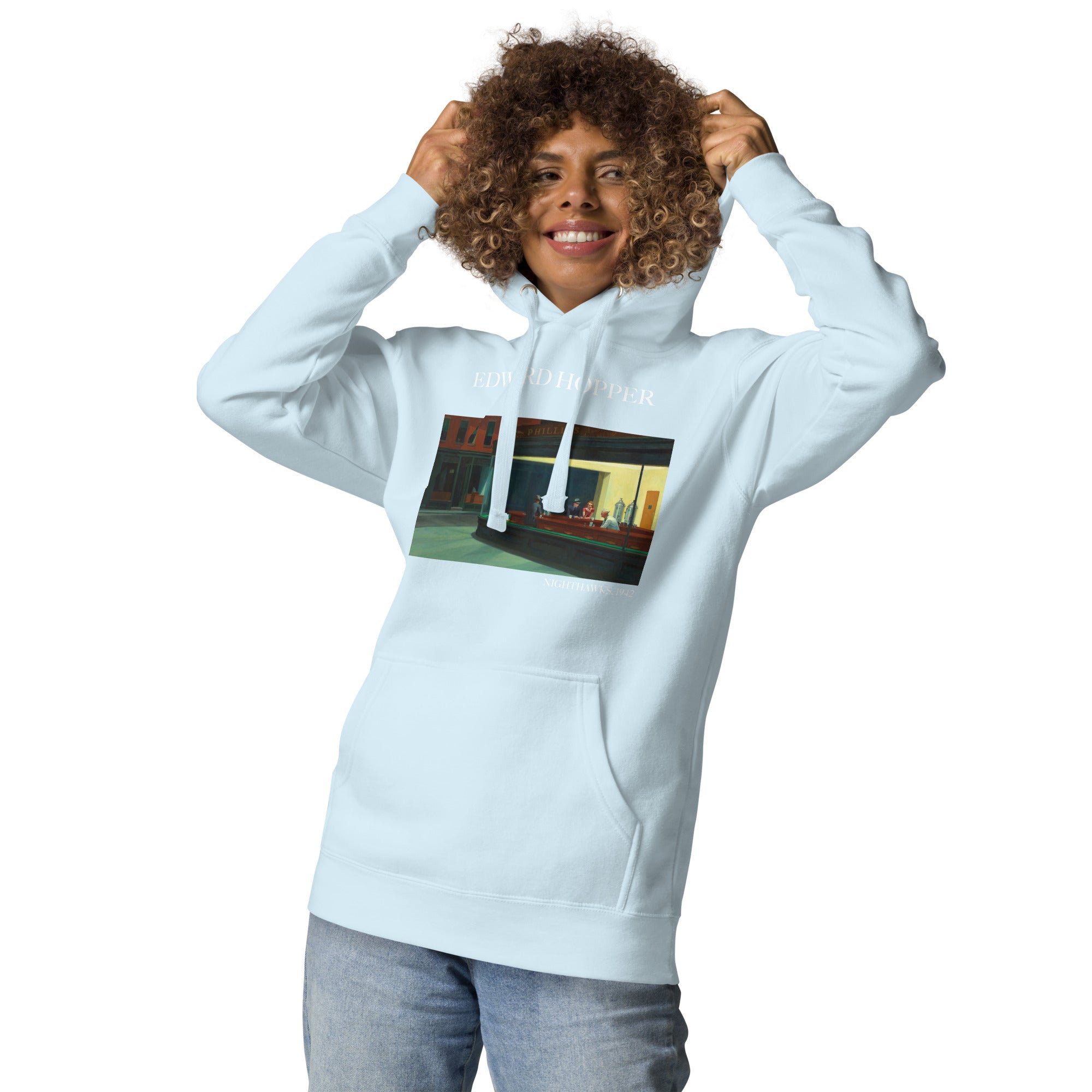 Kapuzenpullover mit berühmtem Gemälde „Nighthawks“ von Edward Hopper | Unisex-Kapuzenpullover mit Premium-Kunstmotiv