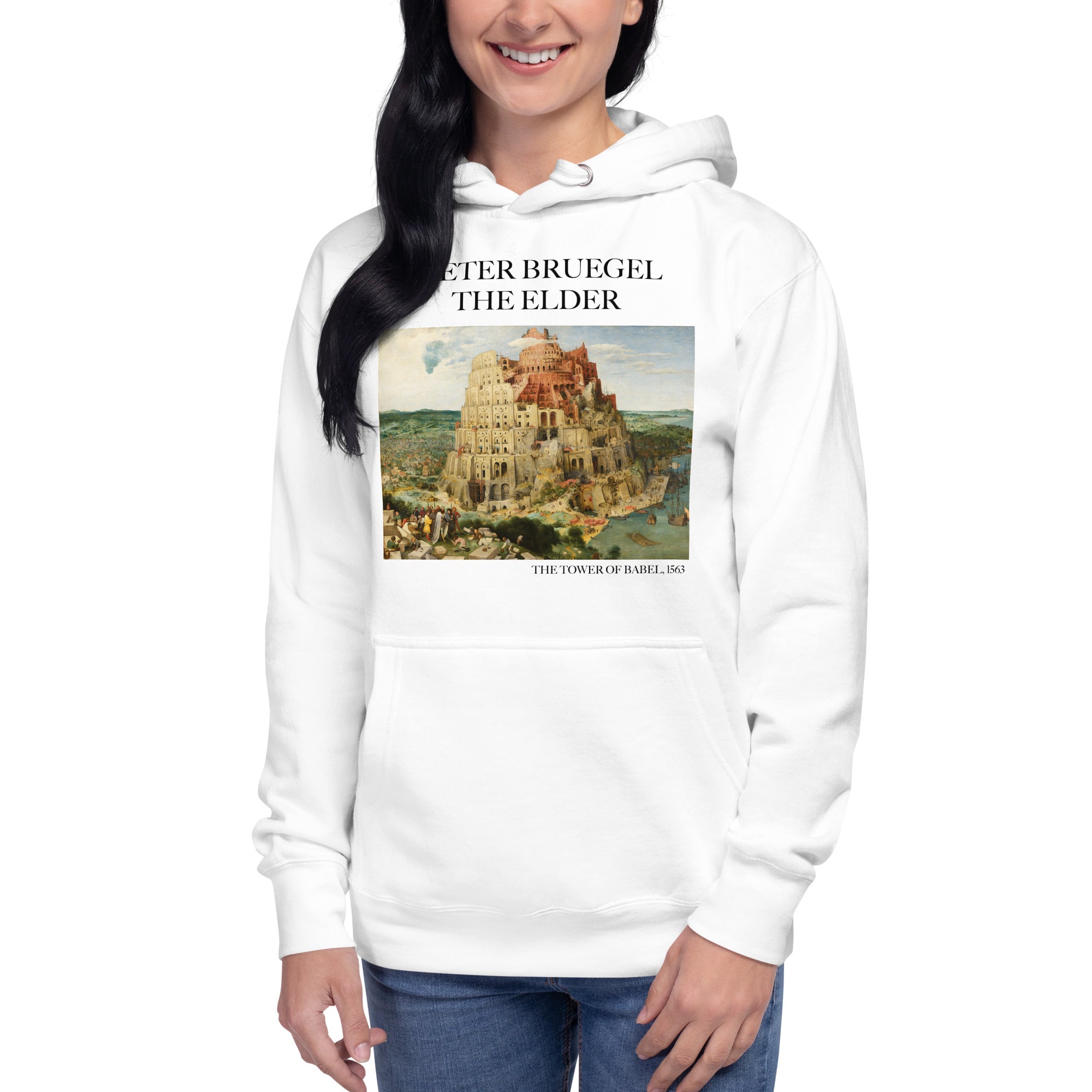 Kapuzenpullover mit berühmtem Gemälde „Der Turm zu Babel“ von Pieter Bruegel dem Älteren | Unisex-Kunst-Kapuzenpullover