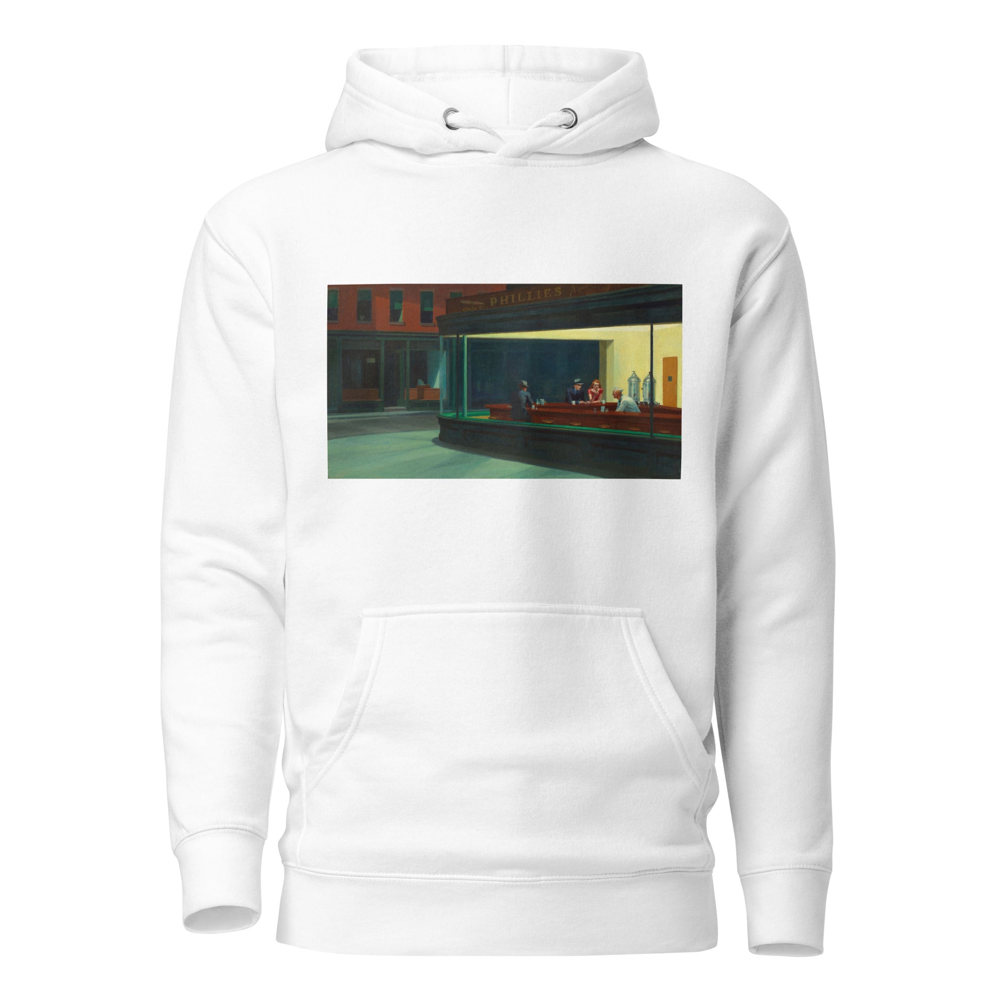 Kapuzenpullover mit berühmtem Gemälde „Nighthawks“ von Edward Hopper | Unisex-Kapuzenpullover mit Premium-Kunstmotiv