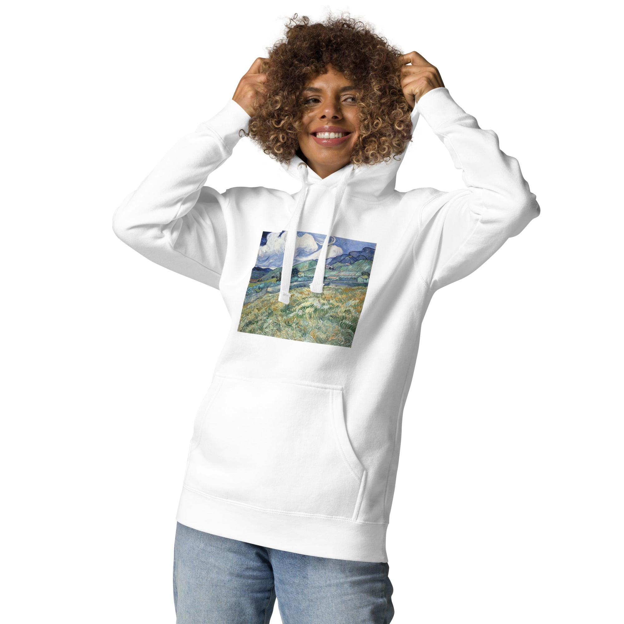 Kapuzenpullover mit berühmtem Gemälde „Landschaft von Saint-Rémy“ von Vincent van Gogh | Unisex-Kapuzenpullover mit Premium-Kunstmotiv