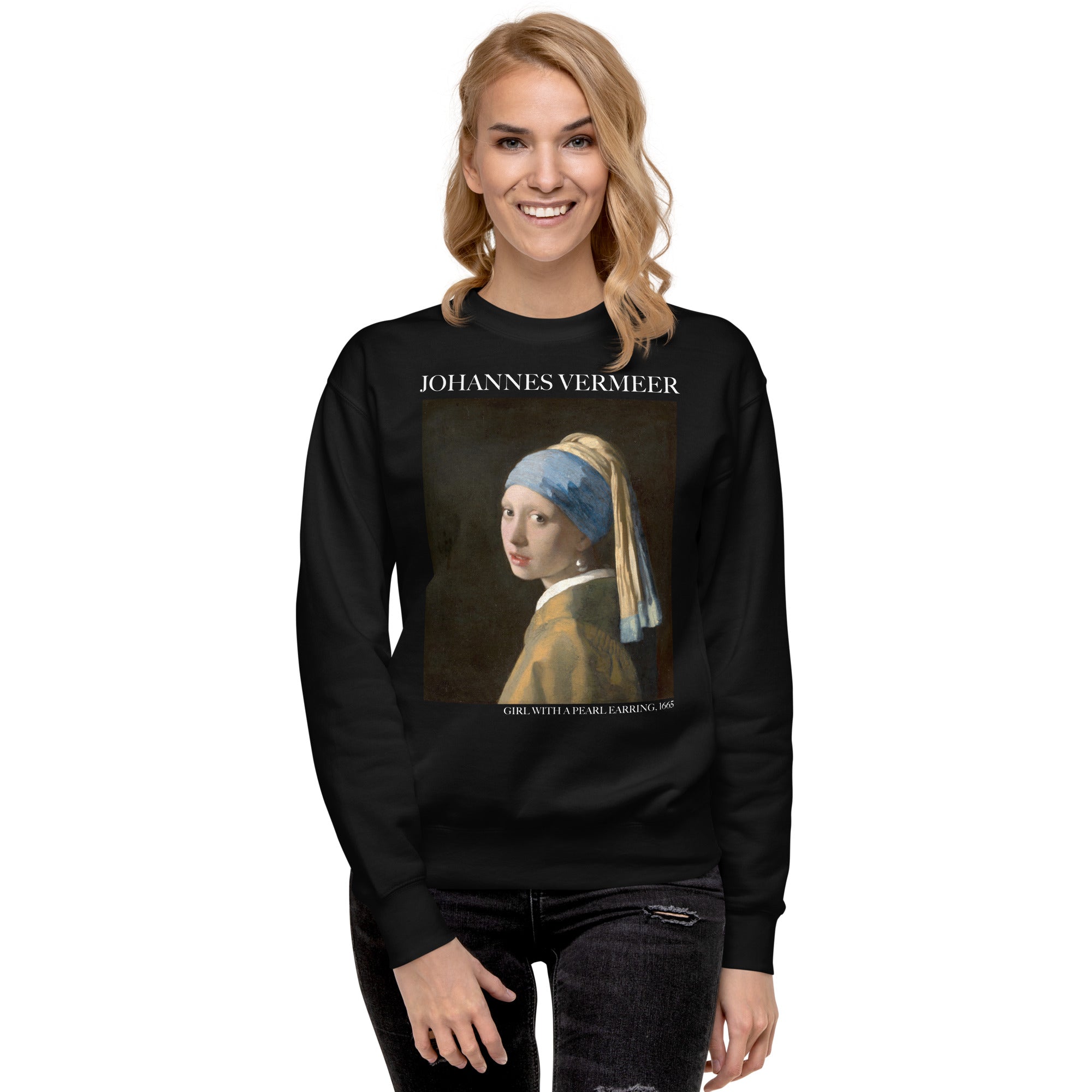 Johannes Vermeer 'Girl with a Pearl Earring' Famous Painting Sweatshirt | Unisex Premium Sweatshirt